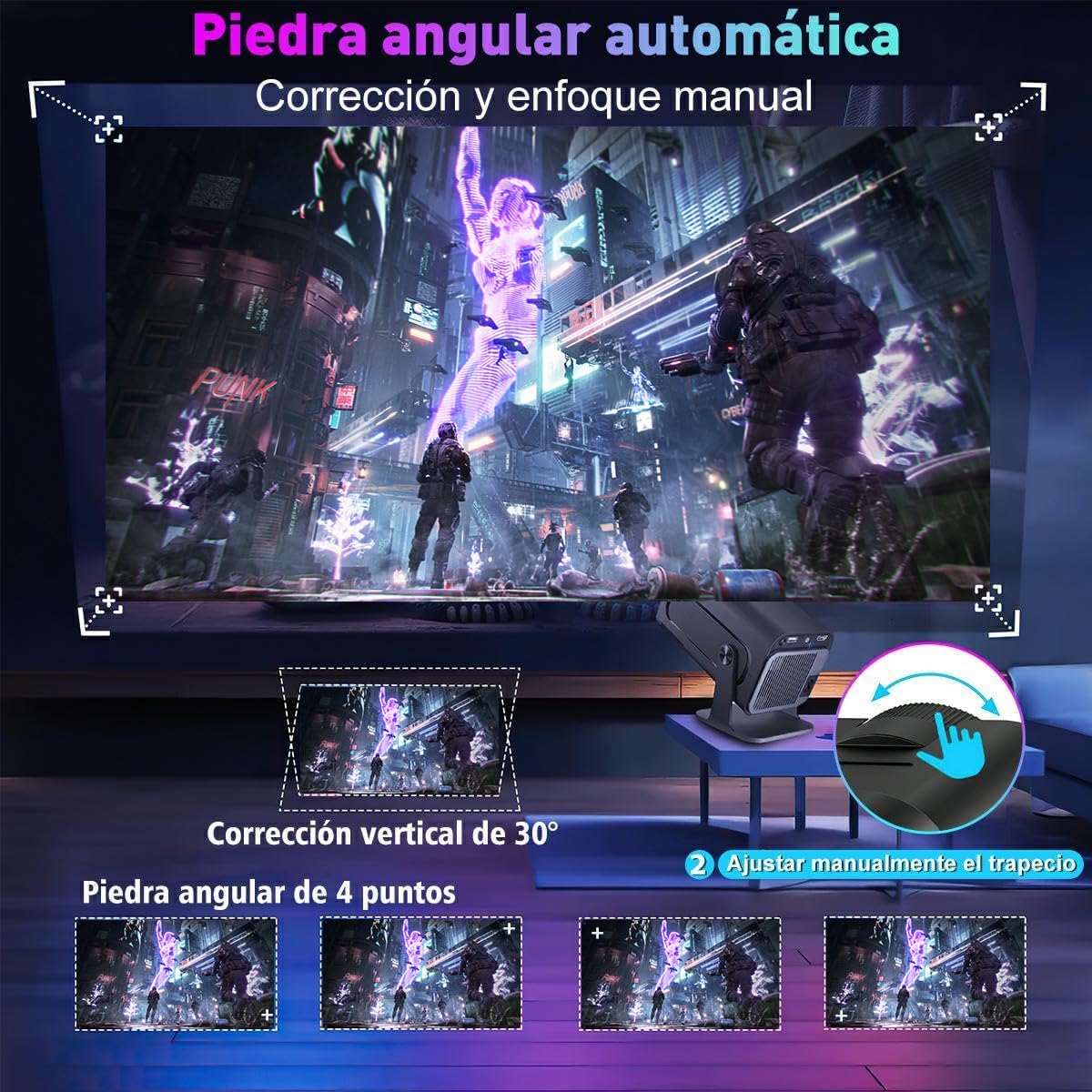 Proyector 4K QYIKLPY Blanco Portátil Netflix Compatible 1080p Nativo