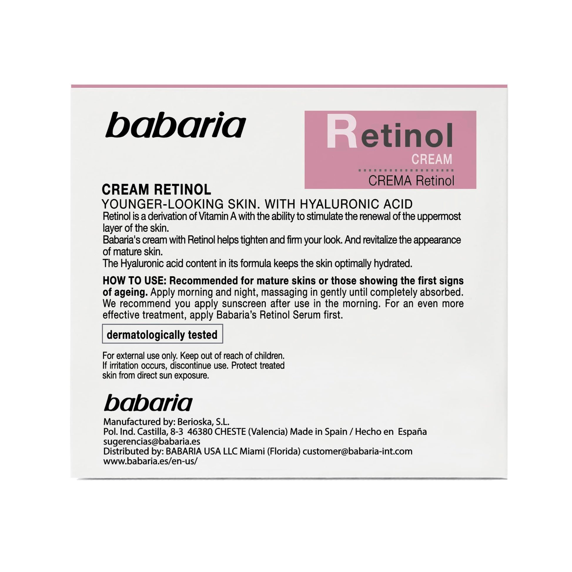 Babaria Retinol Face Rejuvenator Cream for Women 1 oz Cream