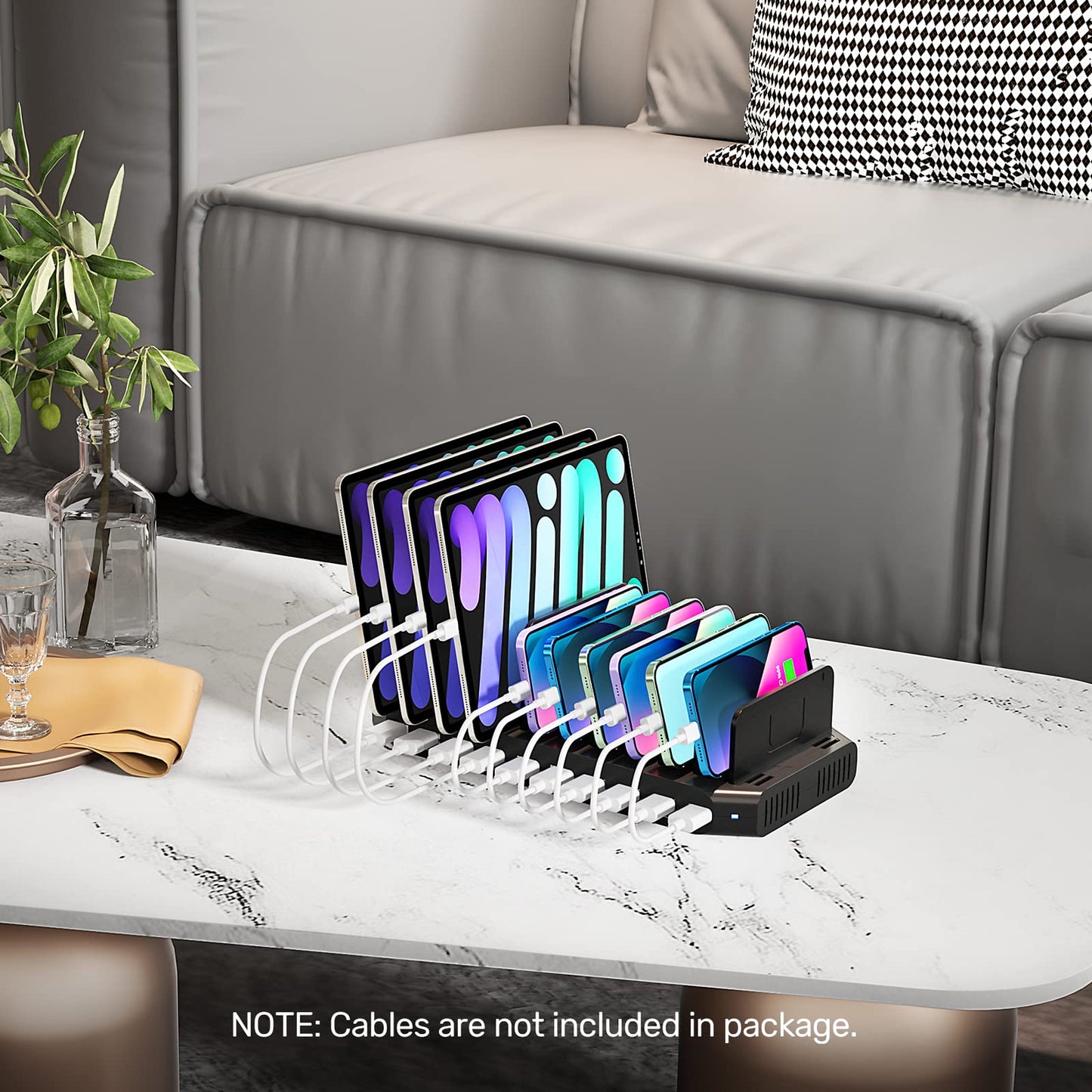 Estación de Carga USB Unitek Gris con Soporte Organizador de Carga Rápida 3.0 para Smartphone, Tablet e iPad