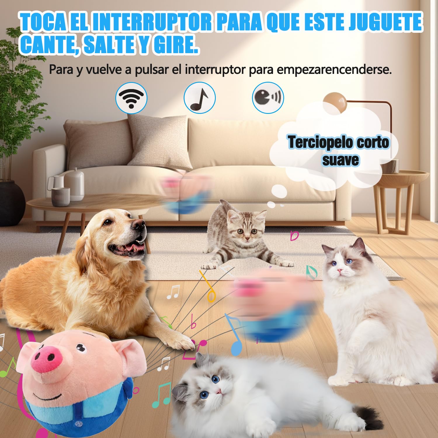 LGQSETSAIL Juguete de Peluche para Mascotas Activas, Mando a Distancia Juguete de Peluche Saltarín para Perros,Juguete Interactivo de Cubierta de Peluche,Bolas de Juguete Que Cantan y Bailan