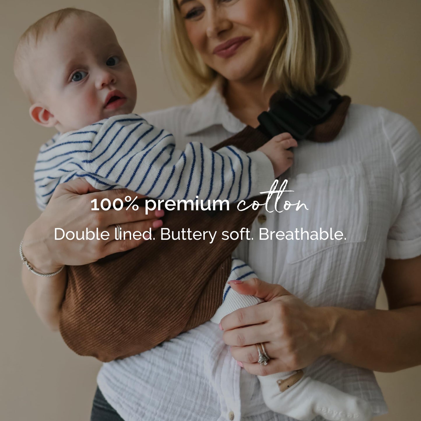 Boba Buddy - Sling portabebés de algodón de pana para bebé, ergonómico con correas ajustables, hebilla de seguridad y asiento espacioso, incluye bolsa de transporte a juego (9-48 meses/18-44 libras)
