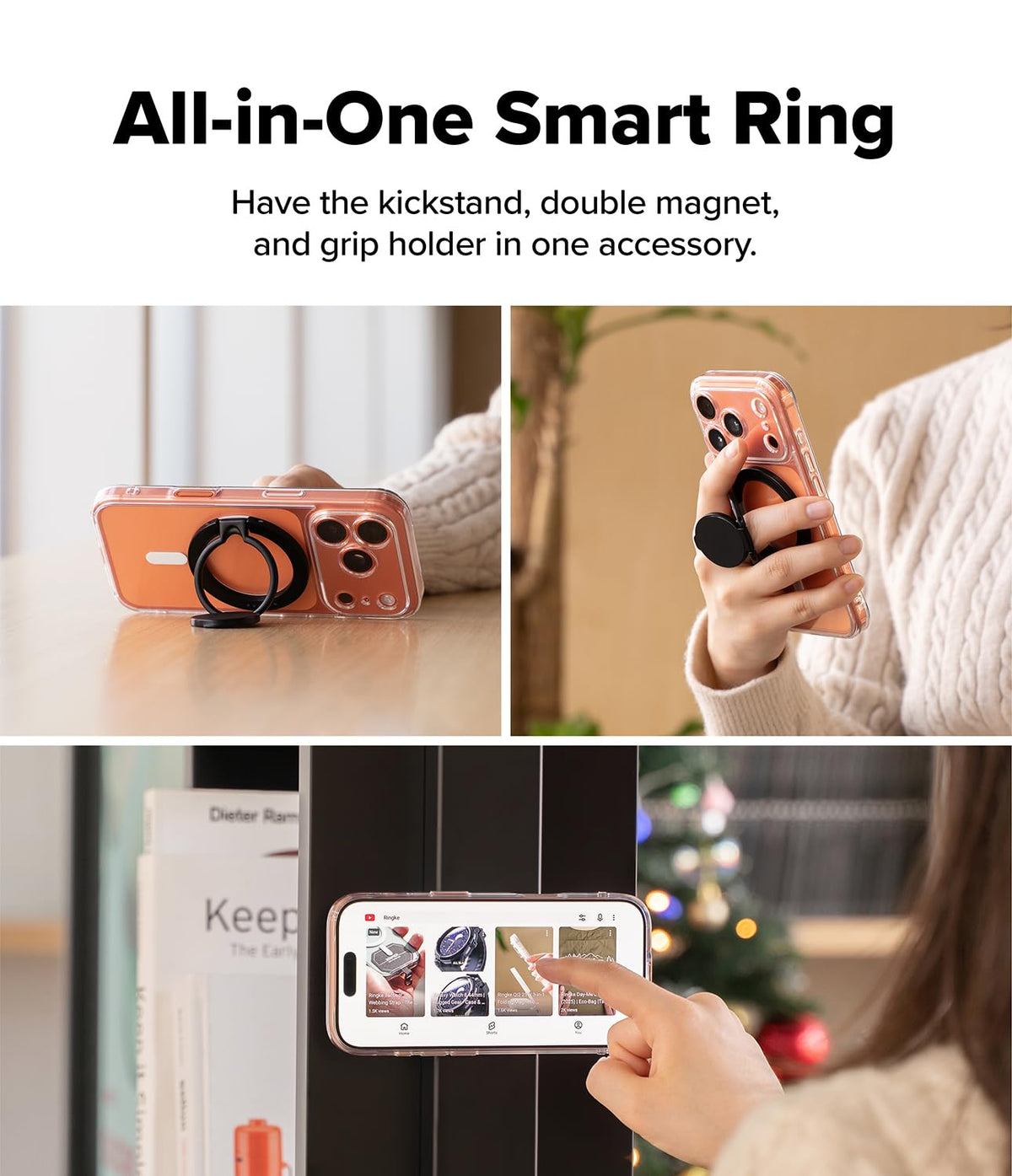 Soporte Magnético Dual Ringke Negro Ajustable para iPhone, Galaxy y Pixel