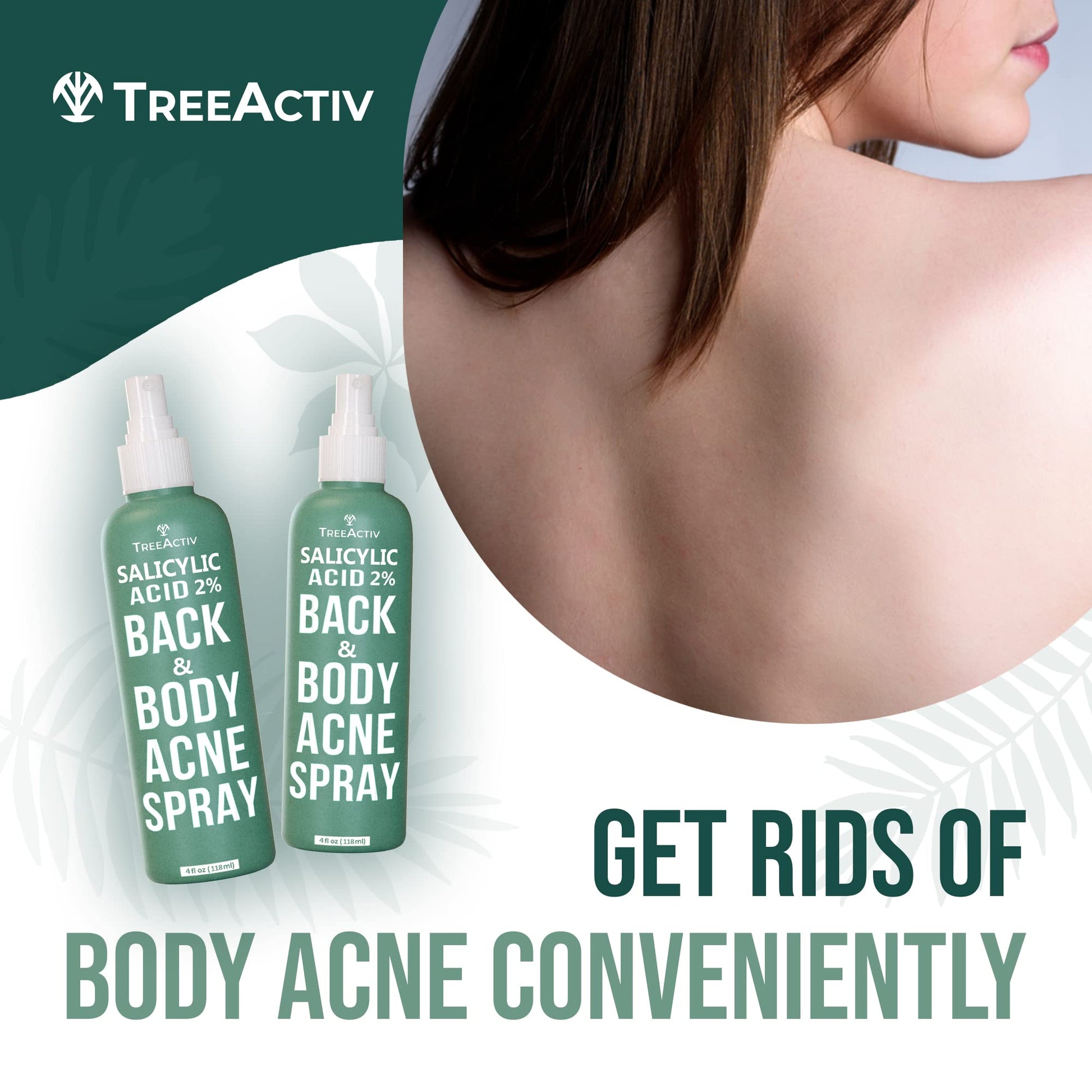 Spray de Ácido Salicílico TreeActiv para Espalda y Cuerpo Solución Eficaz Corporal en Mujeres y Hombres Fórmula de Secado Rápido con Aceite de Árbol de Té, 2 Frascos de 120ml