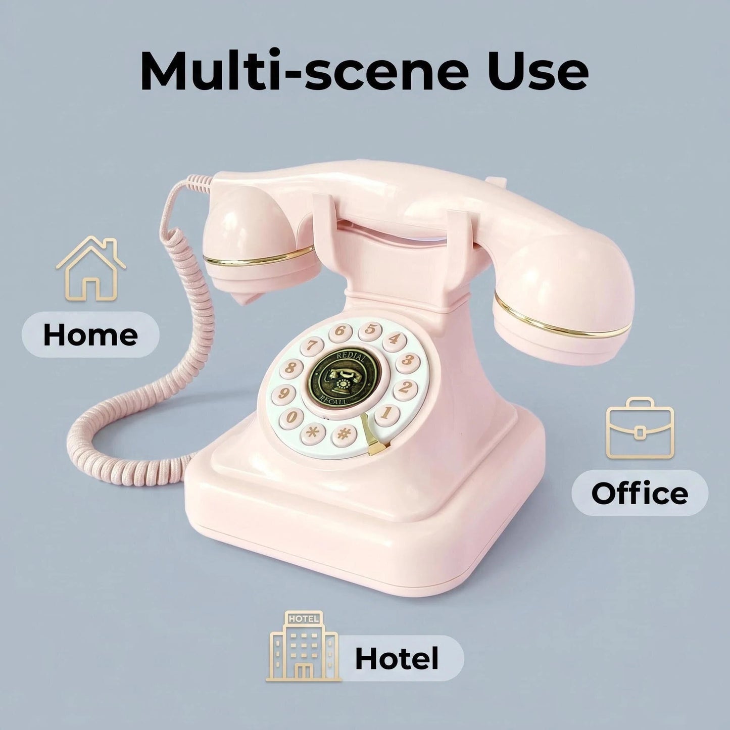 Teléfonos de teléfono fijo retro rosado, teléfono clásico con cable con timbre fuerte y remarcado, teléfono de computadora clásico para el hogar, oficina, hotel, escuela, teléfono antiguo decorativo