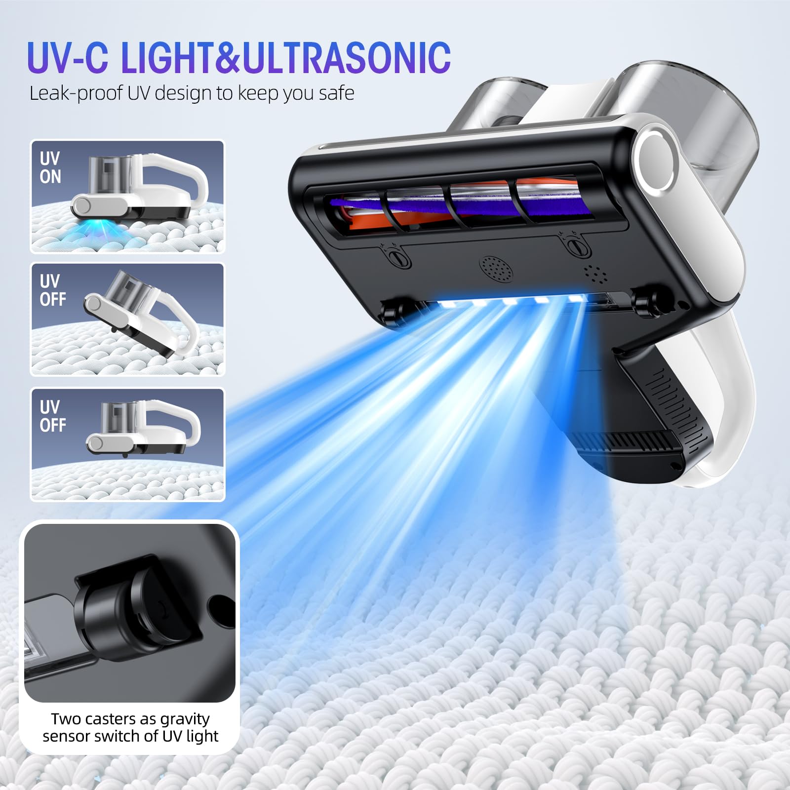 Aspiradora JPHYLL UV-C para Cama con Filtro HEPA, 16 Kpa, Luz UV-C, Negro