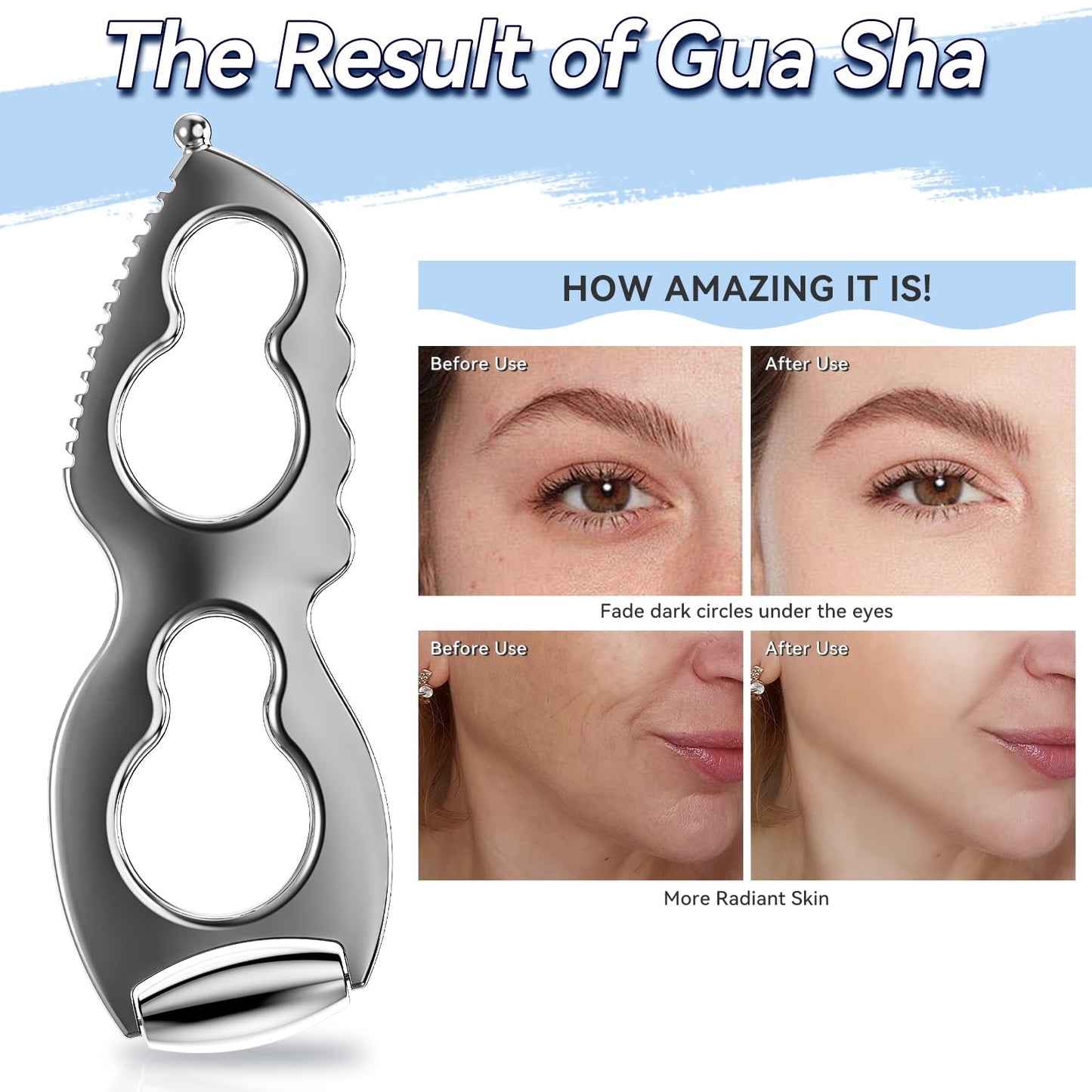 Herramienta de masaje Gua Sha y rodillo facial CLESOO - Herramienta de masaje de espalda de aleación de zinc con dientes de peine para el cuidado del cuerpo, la cara, los ojos y la piel - Juego de