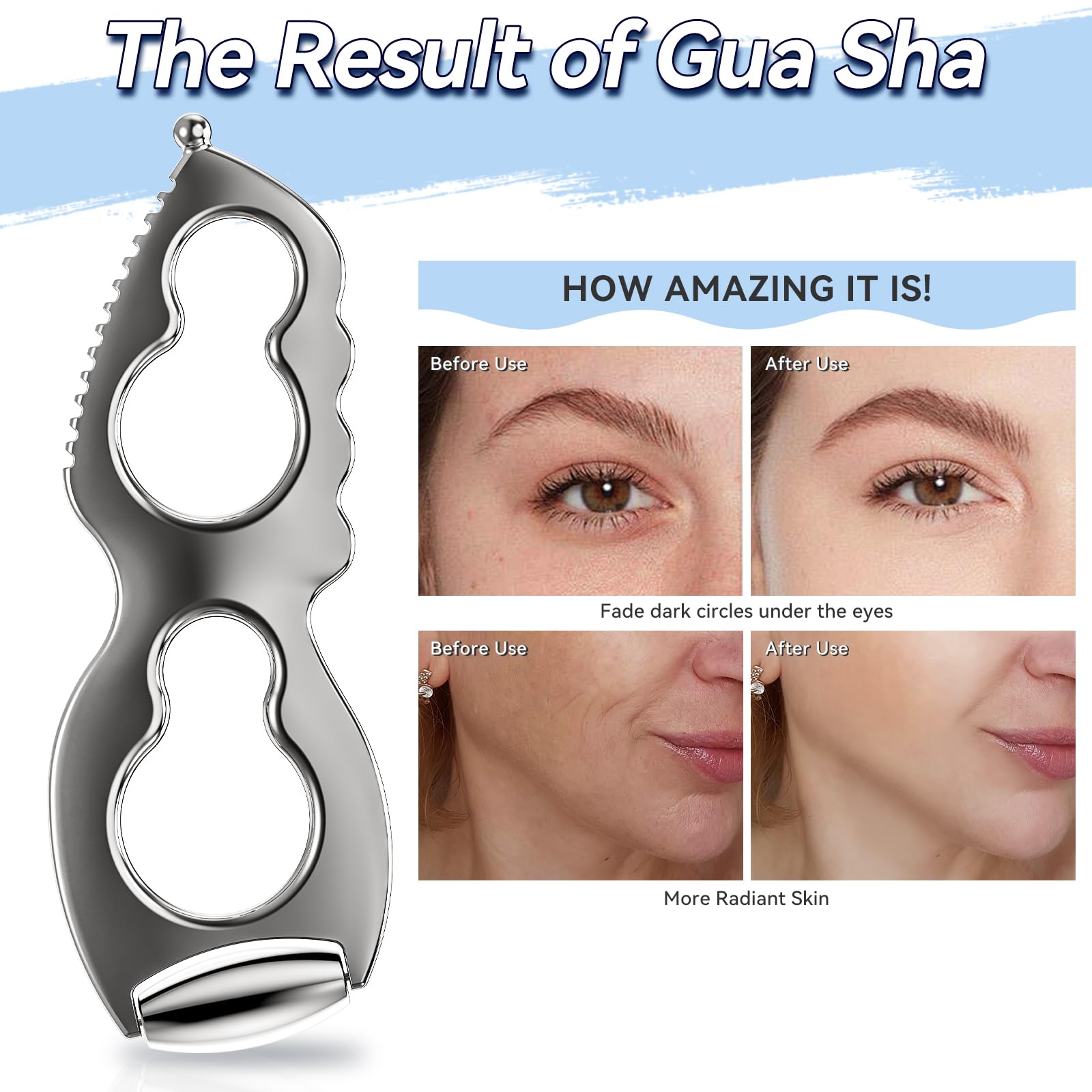 Herramienta de masaje Gua Sha y rodillo facial CLESOO - Herramienta de masaje de espalda de aleación de zinc con dientes de peine para el cuidado del cuerpo, la cara, los ojos y la piel - Juego de
