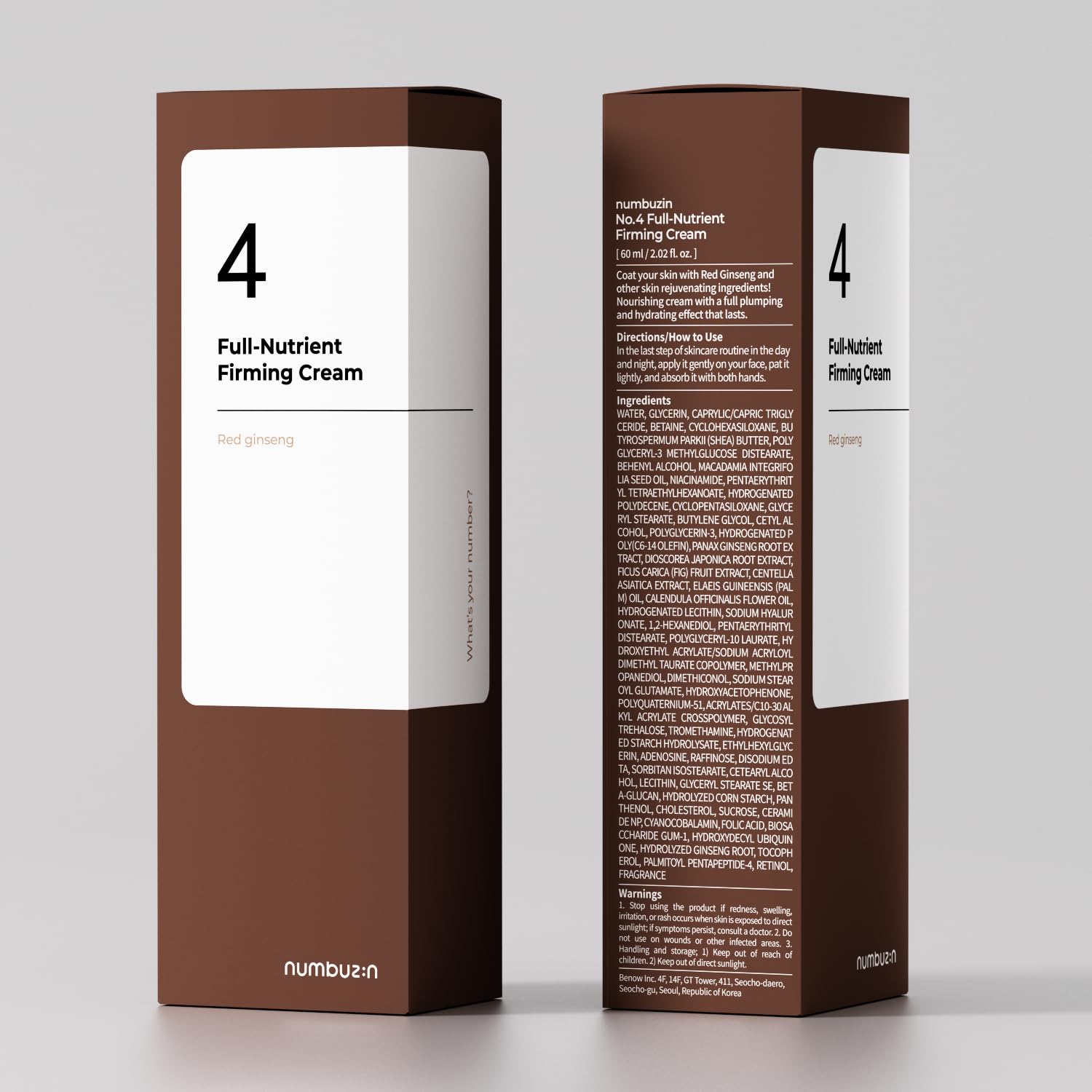 numbuzin-Crema reafirmante con nutrientes completos n.º 4 | Elasticidad de la piel, cuidado de las arrugas, antienvejecimiento, nutrición profunda, hidratación | Ginseng rojo, pantenol, niacinamida, á