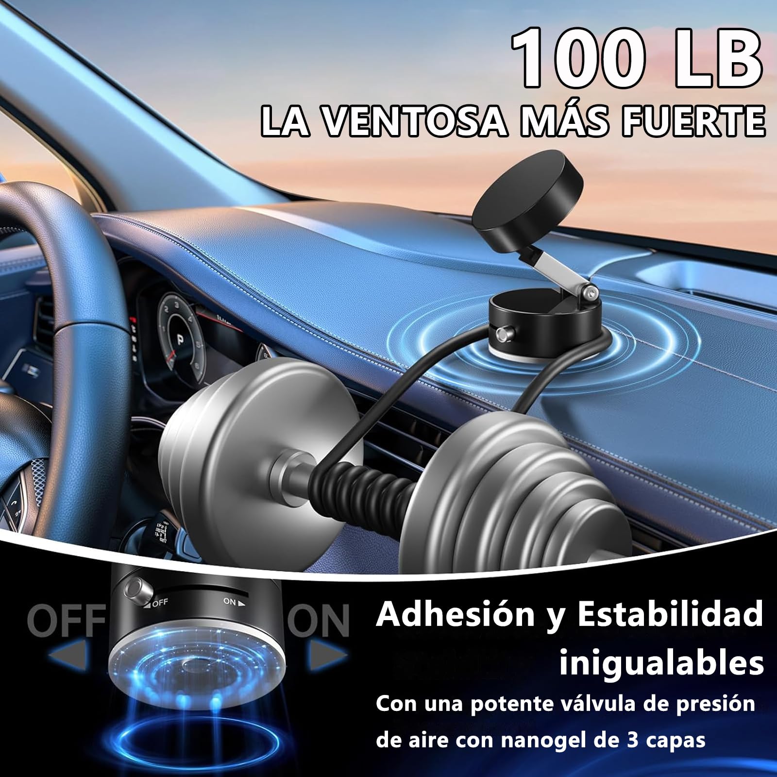 Soporte para Celular Vacuum Magnetic Negro de Rotación 360 Grados, Plegable y Retráctil para Todo Tipo de Superficie