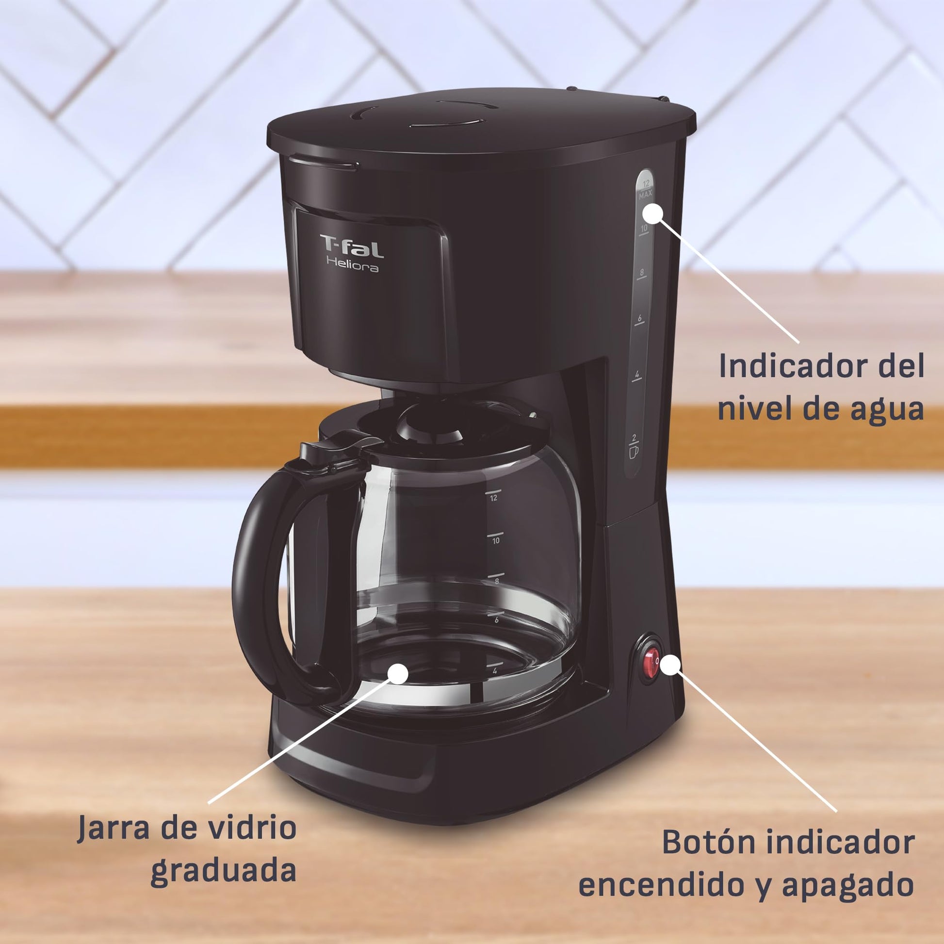 Cafetera de Filtro Permanente T-fal Negra con Sistema Antigoteo 12 Tazas