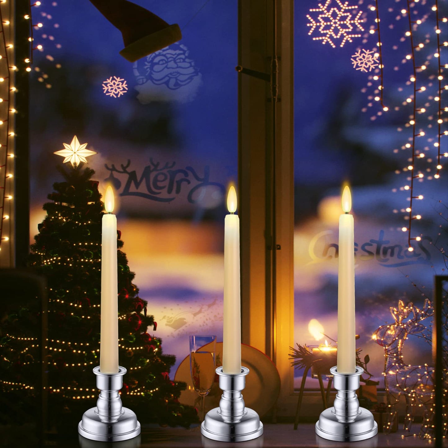 Juego de Velas LED 3D MIXALY Marfil con Temporizador Remoto y Candelabros Extraíbles