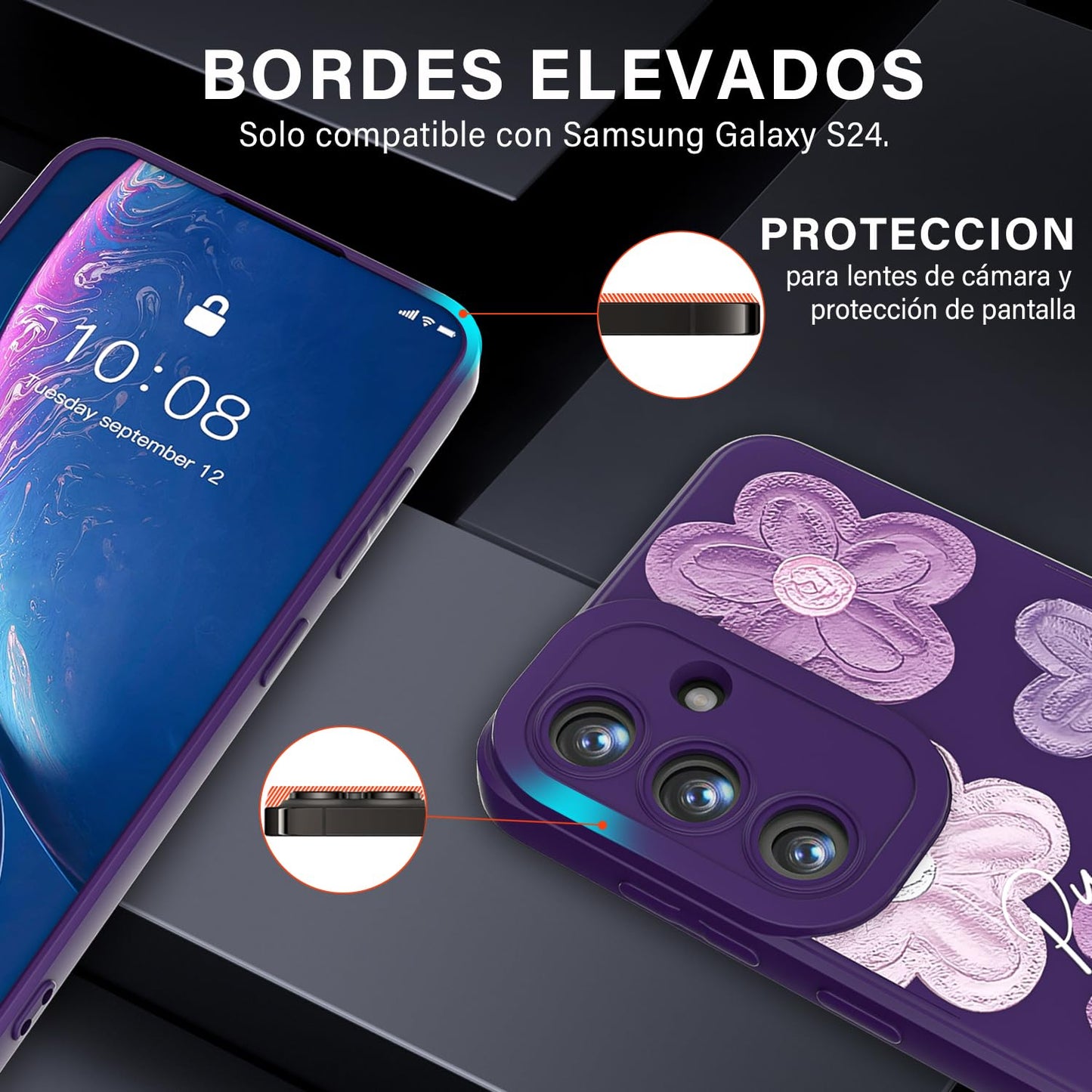 Threehao Funda para Samsung Galaxy S24, Ultra Delgado Flexible Suave TPU Silicona Carcasa con Moda Aesthetic Dibujos Flores, Antigolpes Anti-arañazos Protectora Case para Samsung S24