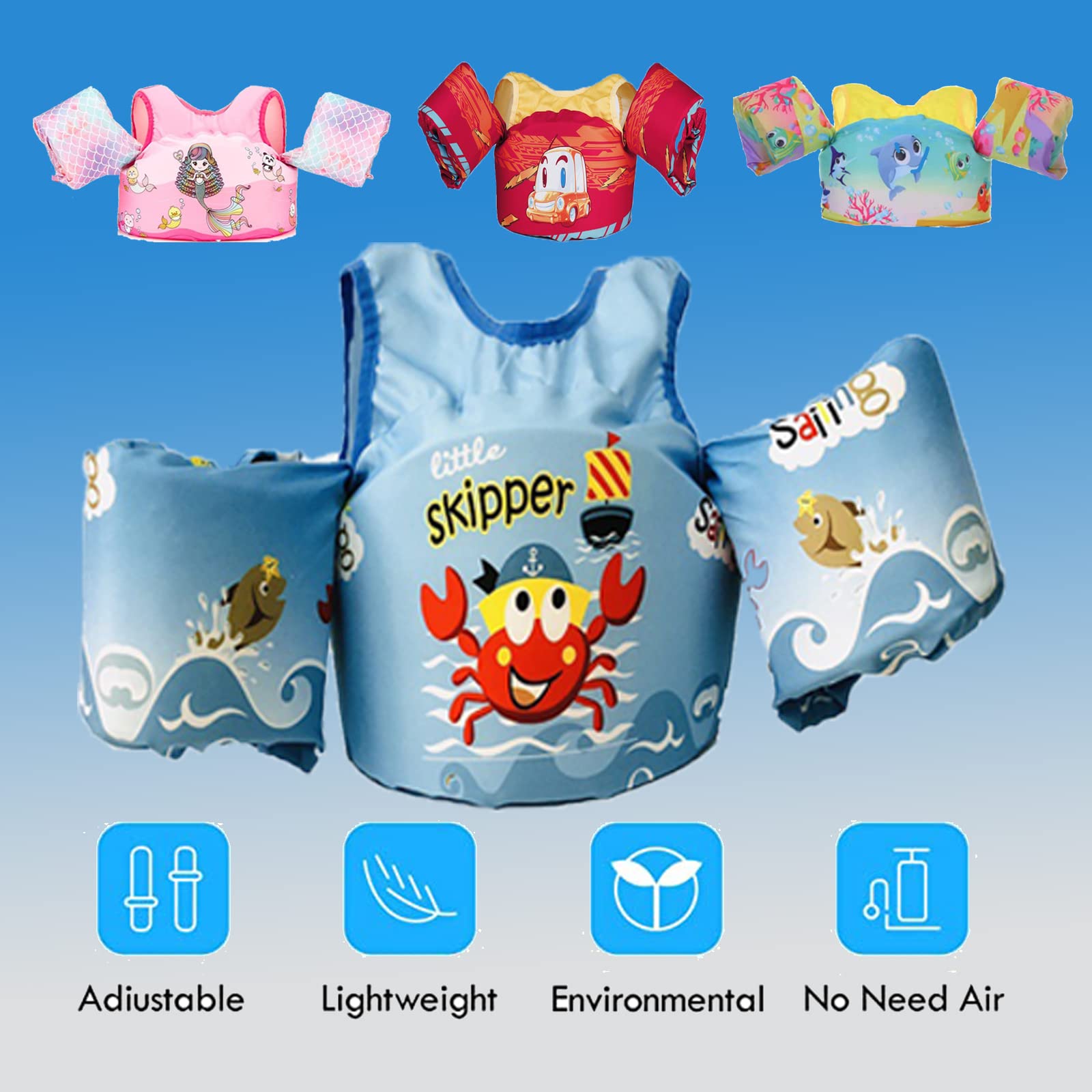 Chaleco Salvavidas VVYY8985 Cangrejo Ajustable para Niños y Niñas de 3 a 8 Años