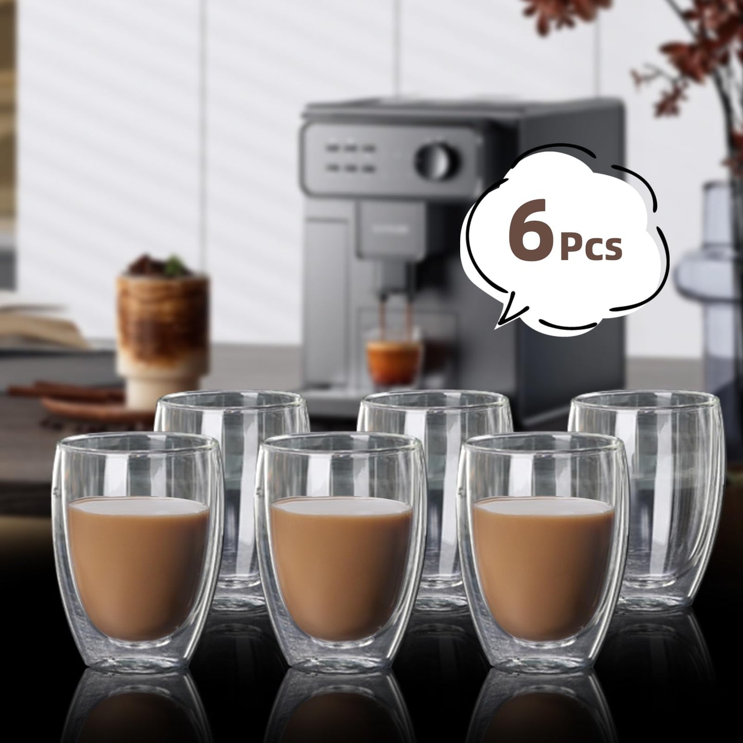 Taza de Café NACOOL Vidrio Transparente Doble Pared Set 6 Piezas