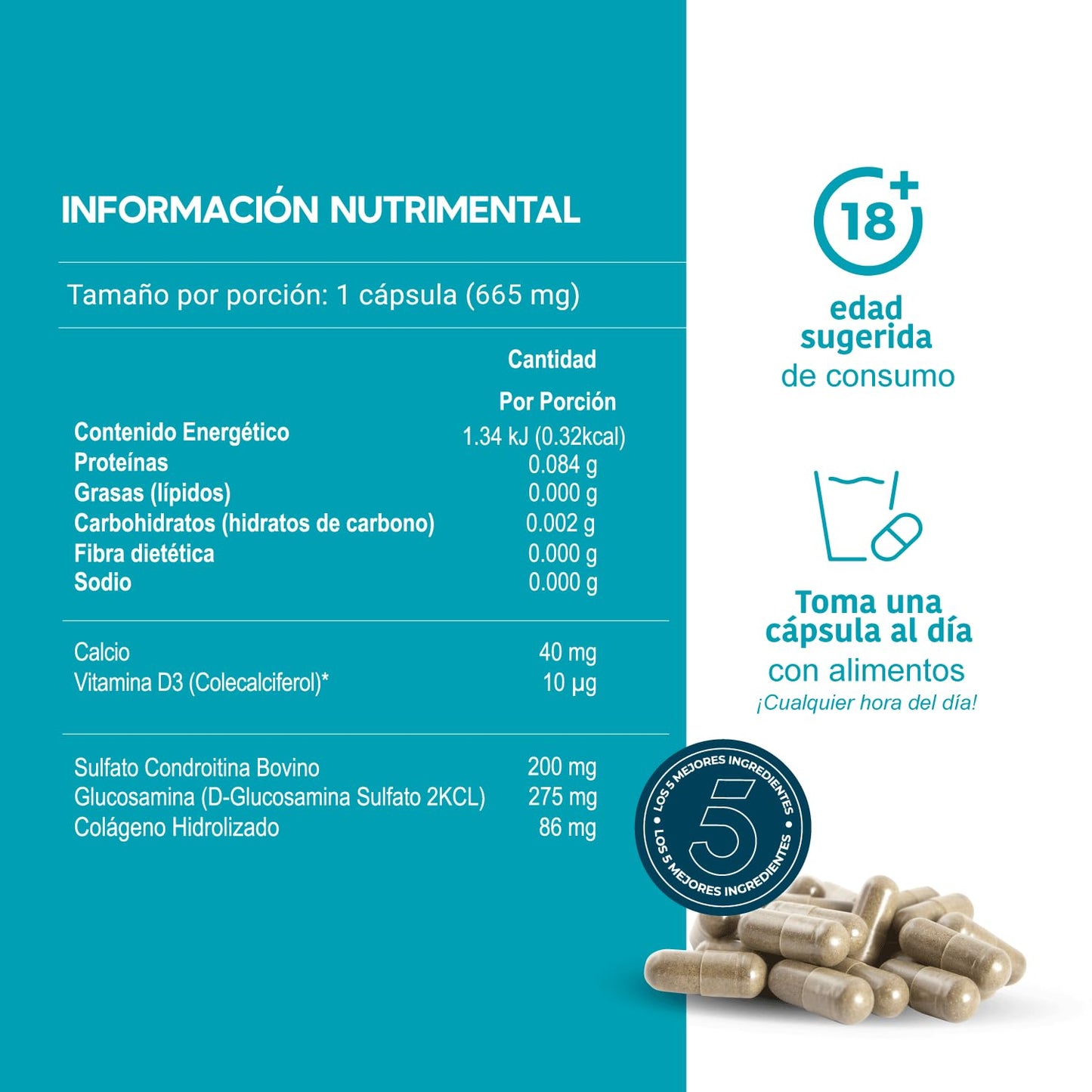 LIFEED 120 Cápsulas de Glucosamina y Condroitina | Colageno Hidrolizado, Calcio y Vitamina D | Suplementos Alimenticios para Articulaciones, Huesos y Músculos, Multivitaminico Hombre y Mujer Joint Support, 1 al día