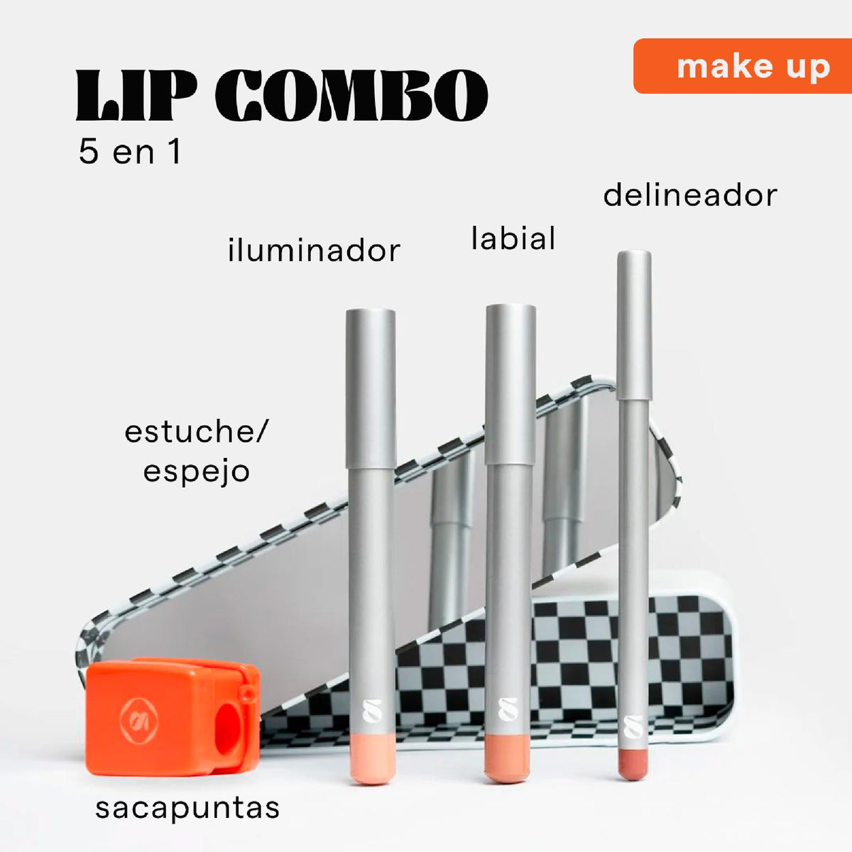 SARELLY, Kit de Maquillaje, Lip Combo 5 en 1, Labial, Delineador, Iluminador, Sacapuntas y Estuche, Tamarind