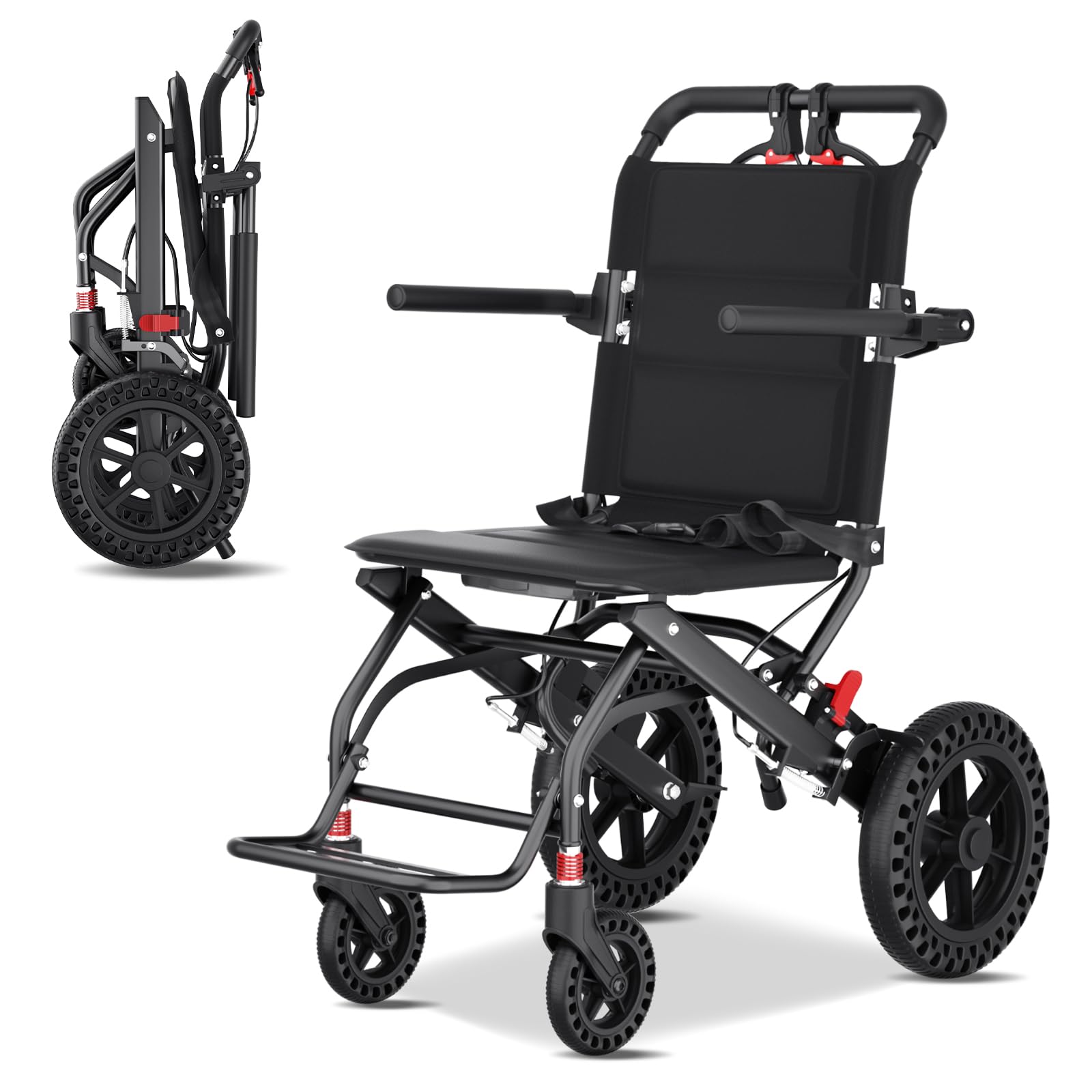 Hopelight Silla de ruedas plegable ultraliviana con ruedas de panal de abeja de 12 pulgadas, sillas de ruedas de viaje con pedales plegables y brazos abatibles, freno de mano y bolsa de almacenamien