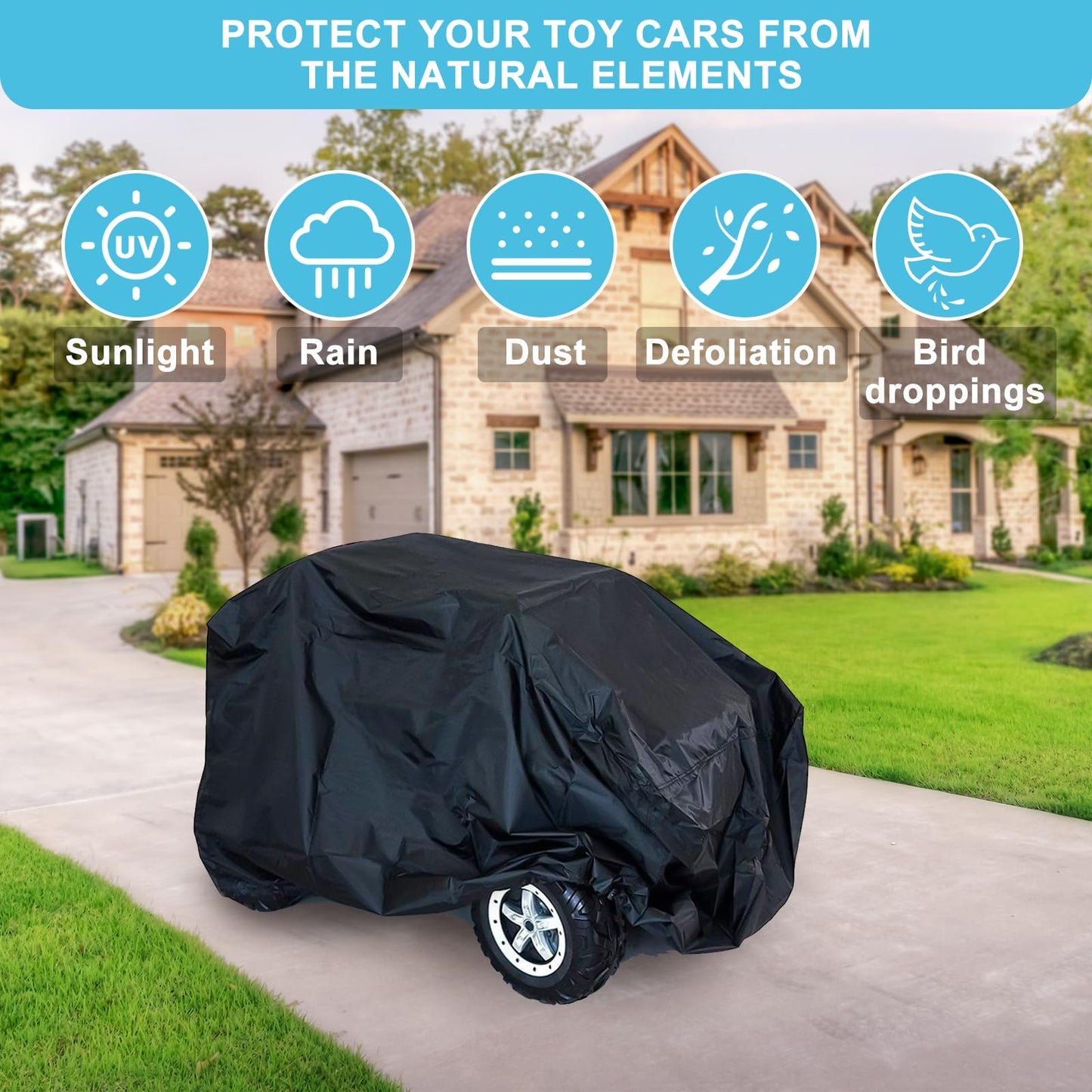 tonhui Funda de coche de juguete para niños, protección resistente al envoltorio para exteriores, para vehículos de juguete eléctricos con pilas, ajuste universal, resistente al agua