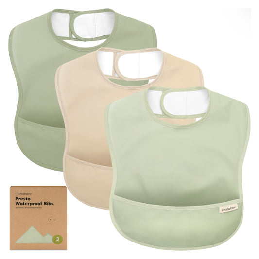 Baberos Impermeables KeaBabies Verde Paquete de 3 con Gran Colector de Alimentos para Niños Pequeños