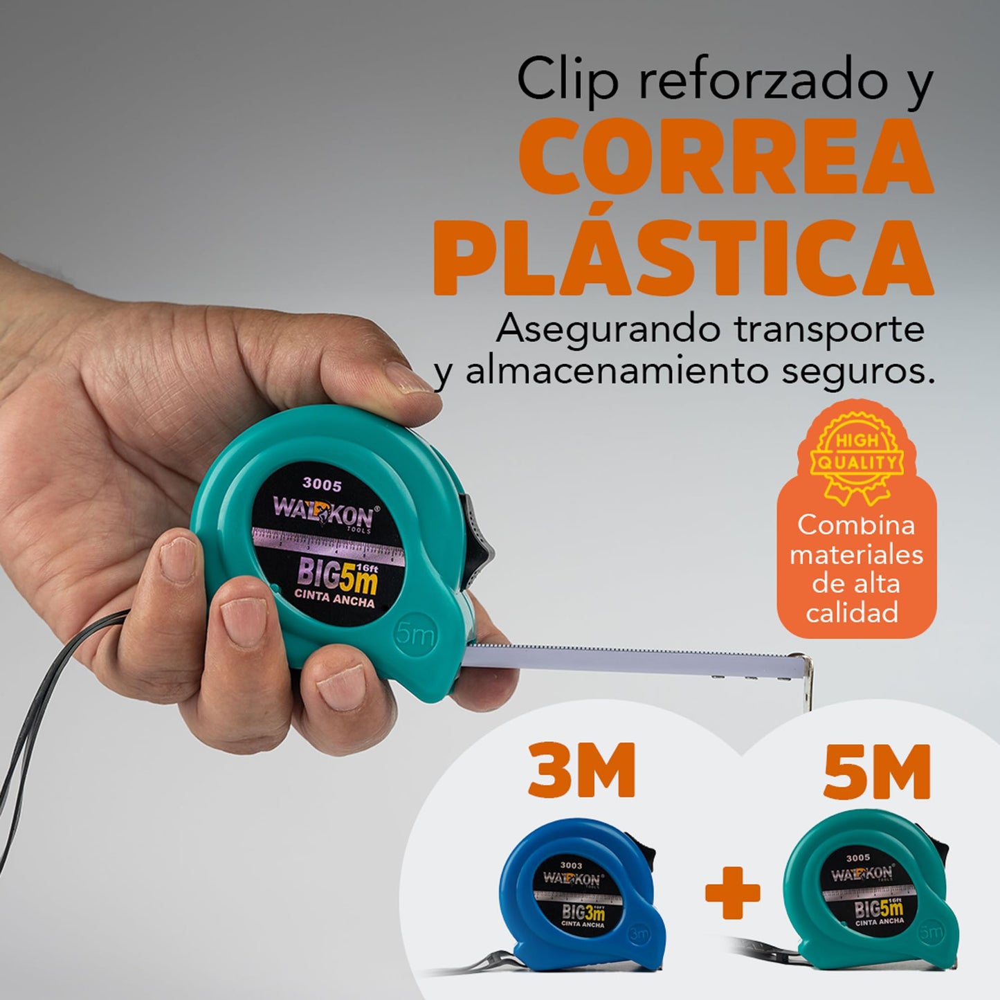 Cinta Métrica WALKON Blanca 3m y 5m con Escala en Centímetros, Pulgadas y Fracciones Ergonómica