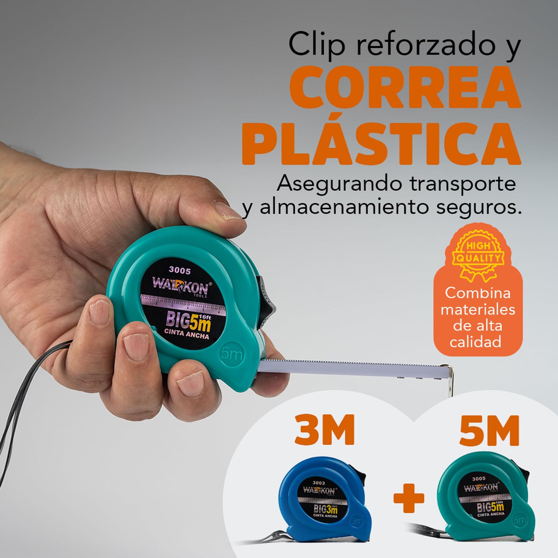 Cinta Métrica WALKON Blanca 3m y 5m con Escala en Centímetros, Pulgadas y Fracciones Ergonómica