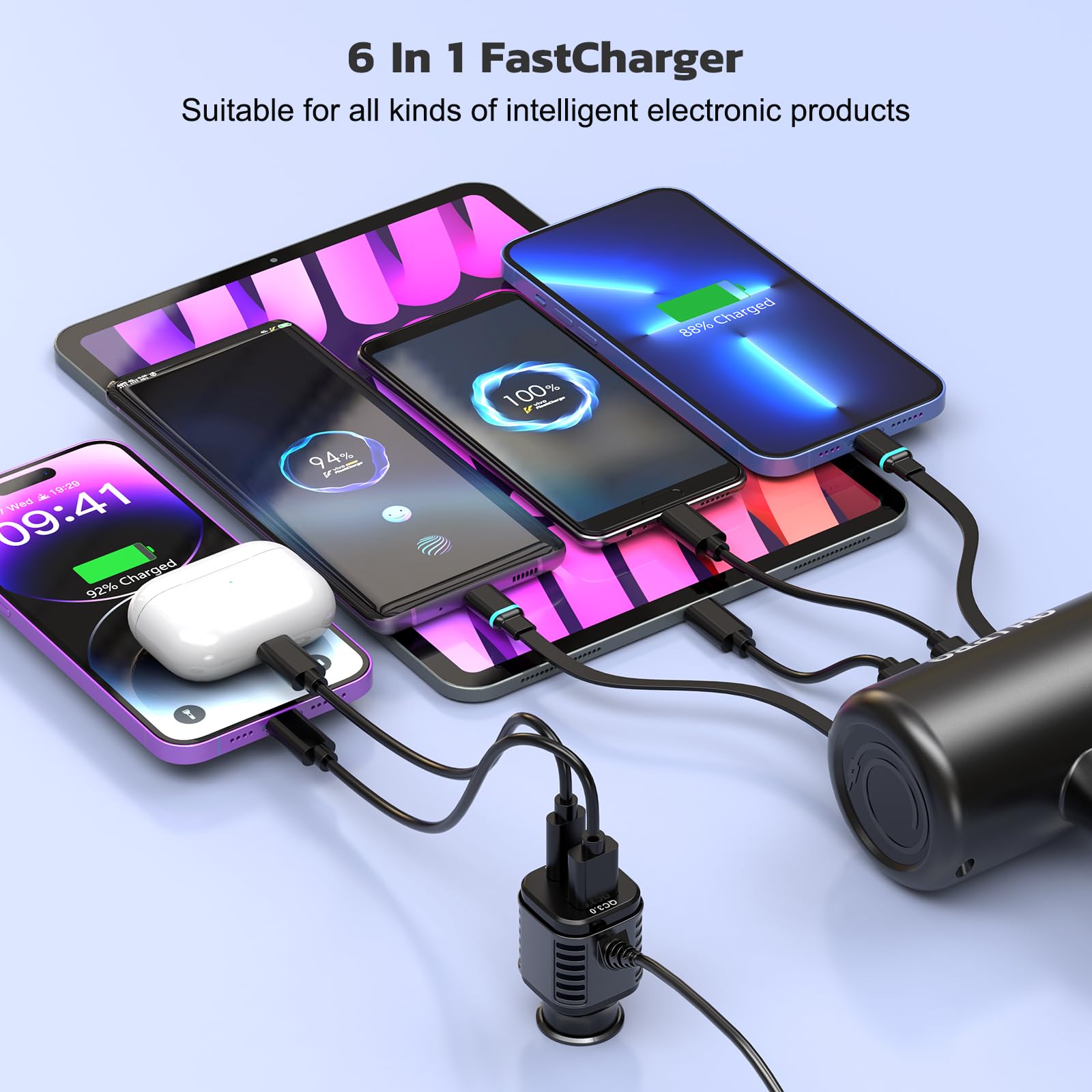 OHLPRO Estación de Carga retráctil para Asiento Trasero para Varios automóviles, Adaptador de Cargador rápido para automóvil de 110 W para Todos los teléfonos, Ideal para Taxi, Uber, Lyft