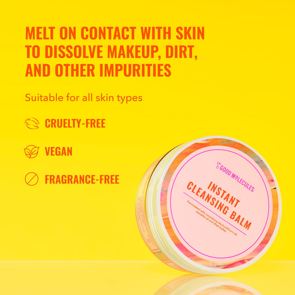 Good Molecules Instant Cleansing Balm 75g/2.5oz - Facial Cleanser and Makeup Remover with Shea Butter, Sea Buckthorn, and Camellia Oils to Cleanse and Hydrate - Skin Care For Face and Eyes