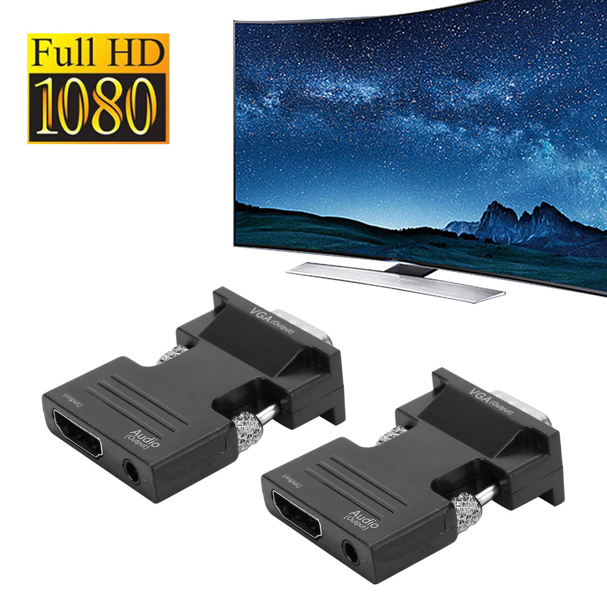 Adaptador HDMI a VGA Cuifati Negro con Convertidor de Audio para Video 1080P Plug and Play