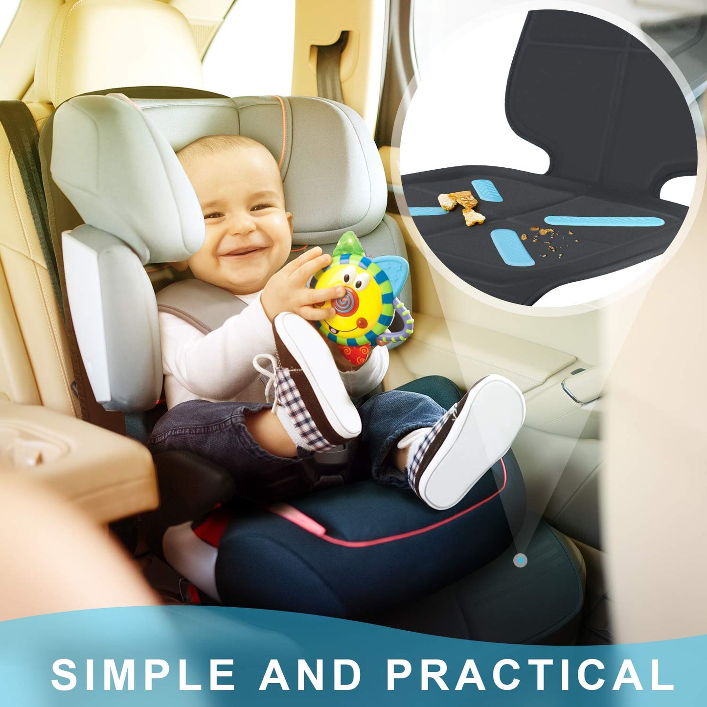 Shynerk - Funda de asiento de coche para asientos de coche para niños y bebés, protector de asiento de coche para debajo de los asientos de coche para proteger la tapicería de piel y tela del vehículo