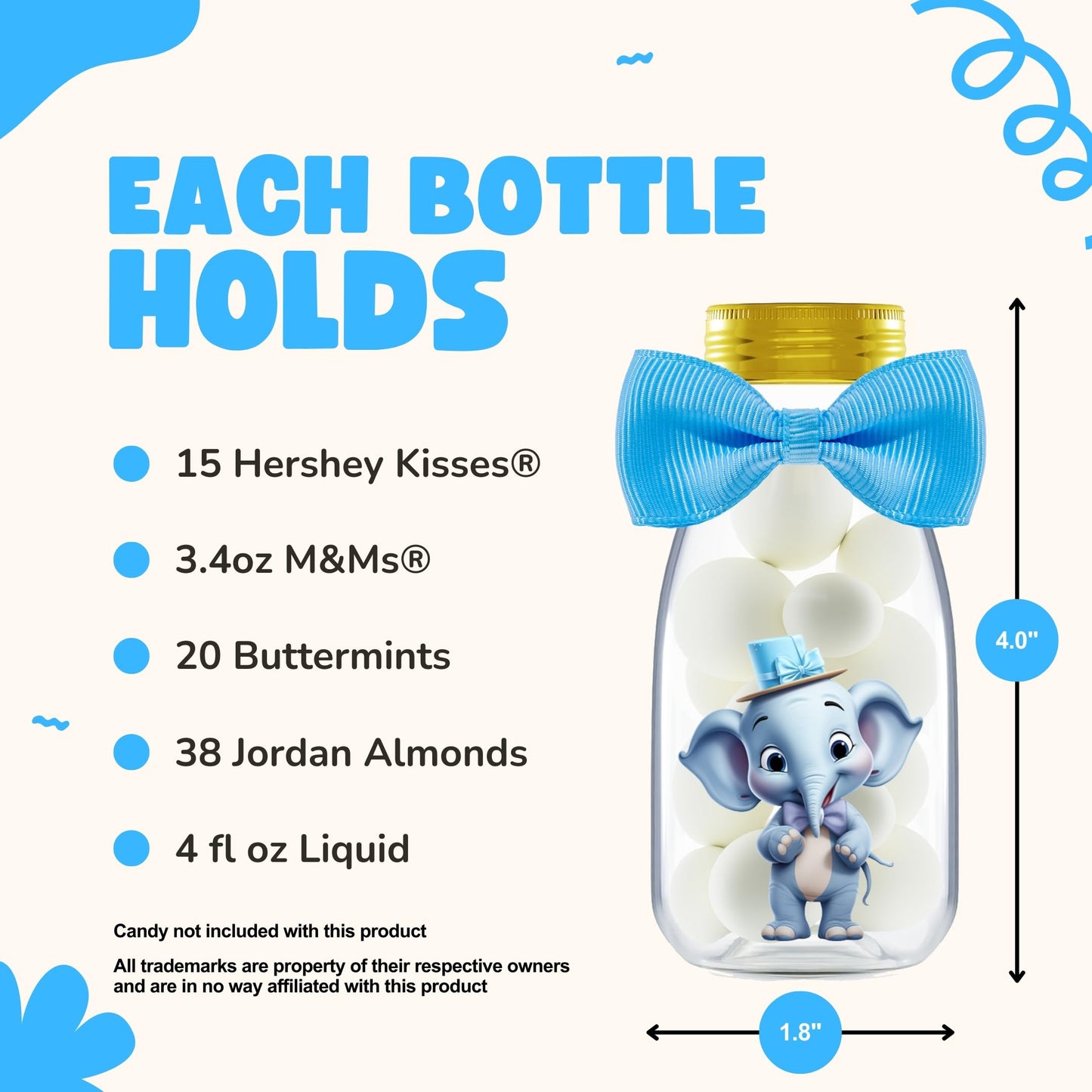 Ethisa - Paquete de 12 botellas de plástico de elefante azul