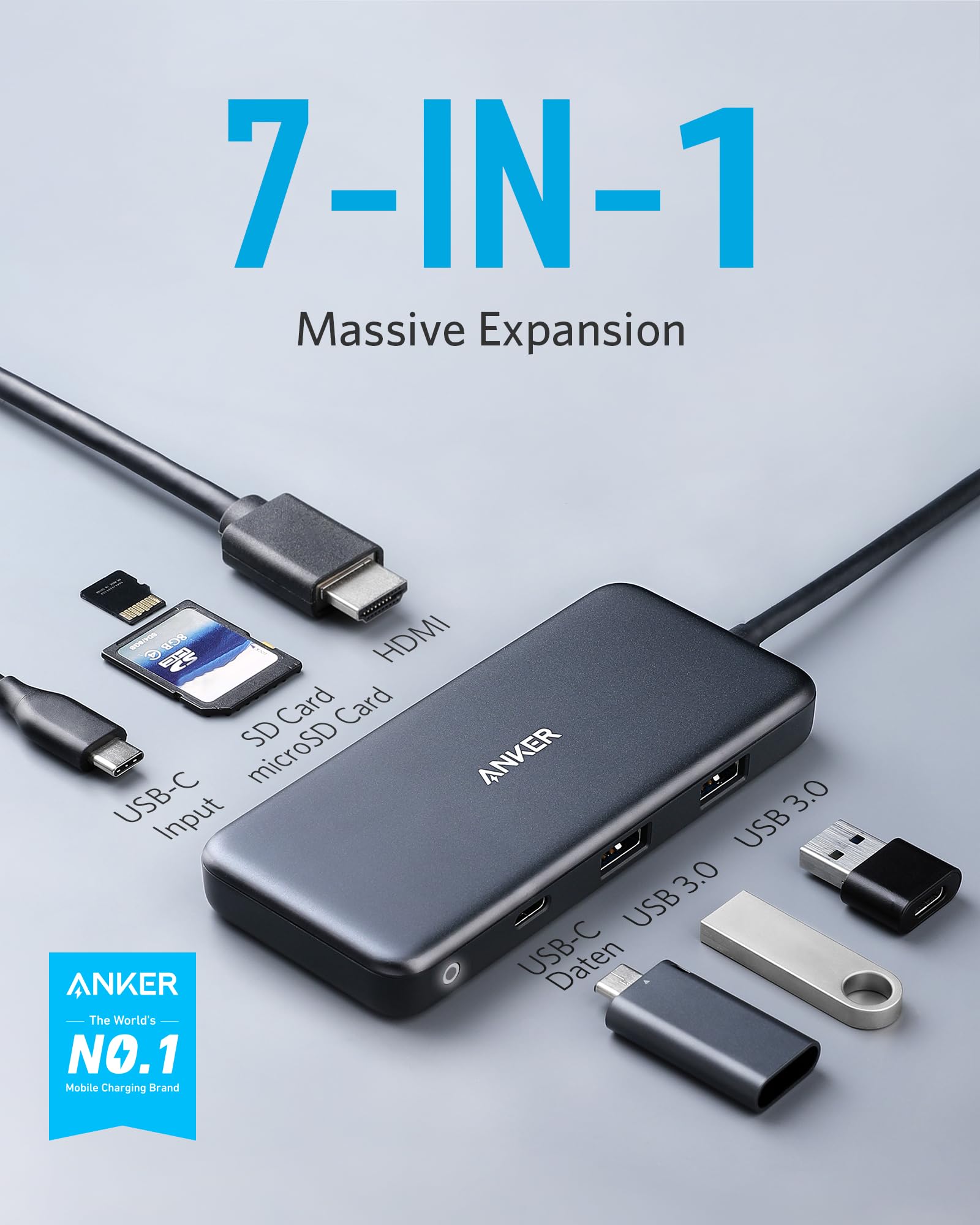 Hub USB C Anker Gris con HDMI 4K y Carga de 100 W para MacBook y XPS