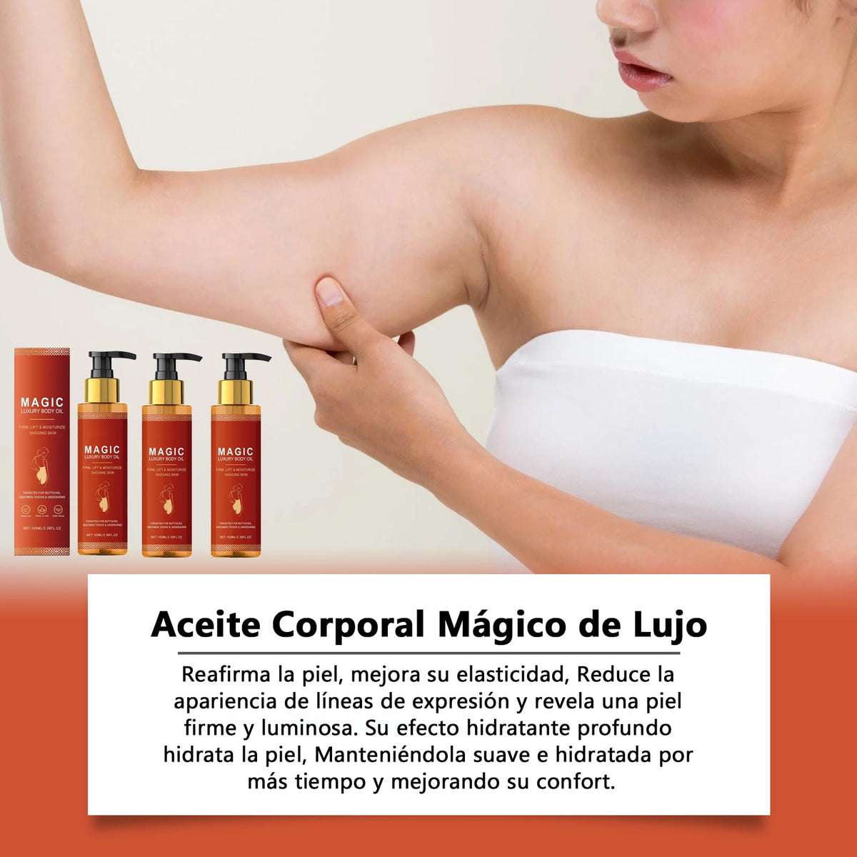 3Pcs Magic Body Oil, Aceite Hidratante y Reafirmante, Con Vitamina E, Aceite de Rosa Mosqueta y Aceite de Almendras, Rellena, Reafirma e Hidrata la Piel de Brazos, Escote, Muslos y Abdomen
