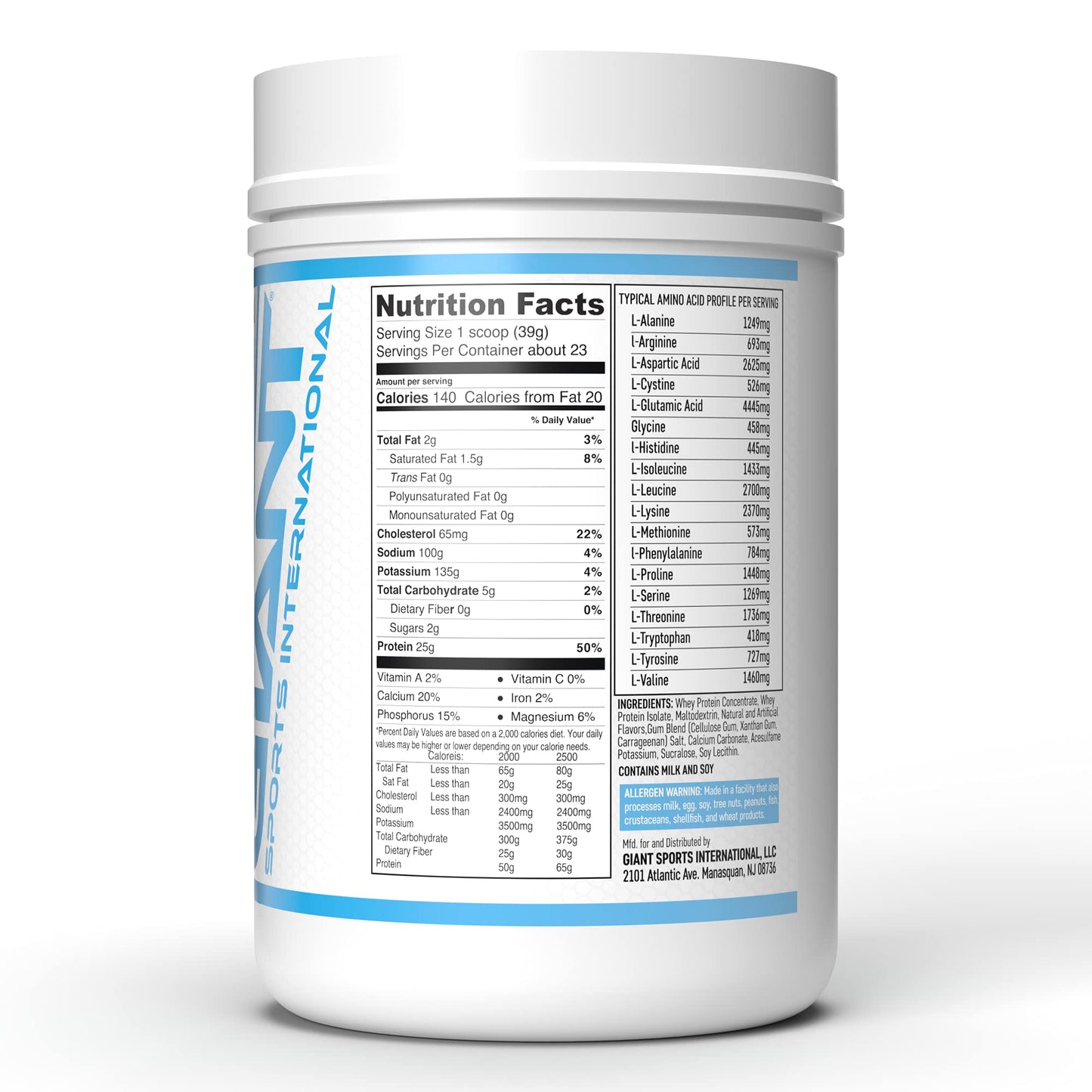 Giant Sports International Everyday Whey Proteína | Suero de Leche en Polvo | 2 lb (907 gr) | Sabor Vainilla | 25 gr de proteína por porción | Sin Azúcar Añadida | 23 porciones | Hecho en EUA