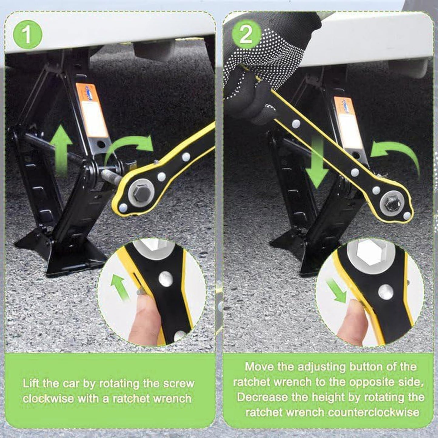 Gato de Tijera Vikarland Negro Kit Portátil para Coche de 2 Toneladas para Emergencias