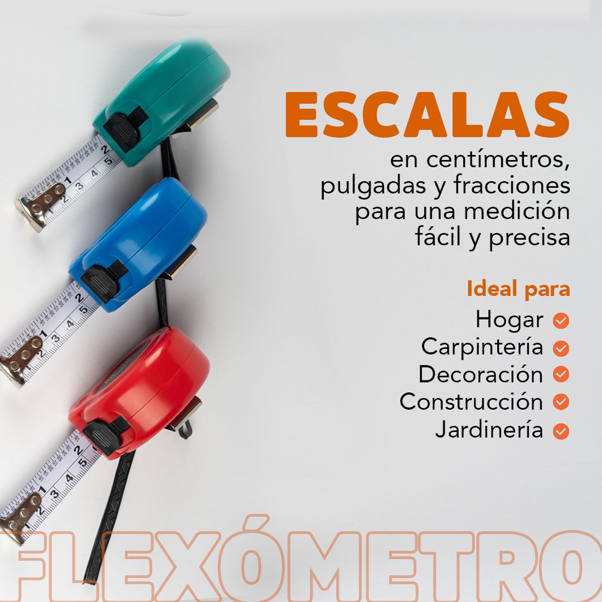 Flexómetro WALKON Rojo Cinta Blanca con Escala en Centímetros, Pulgadas y Fracciones