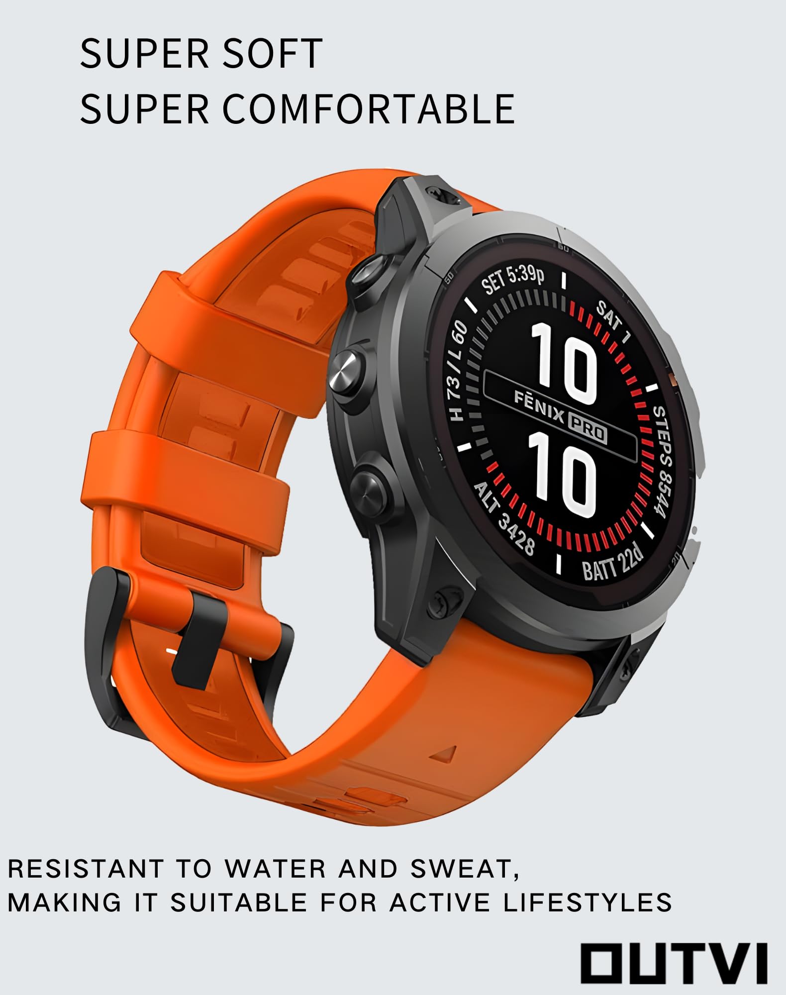 Correa de Reloj OUTVI Naranja para Garmin Fenix 5 6 7 Pro y Forerunner de Silicona para Hombre Mujer