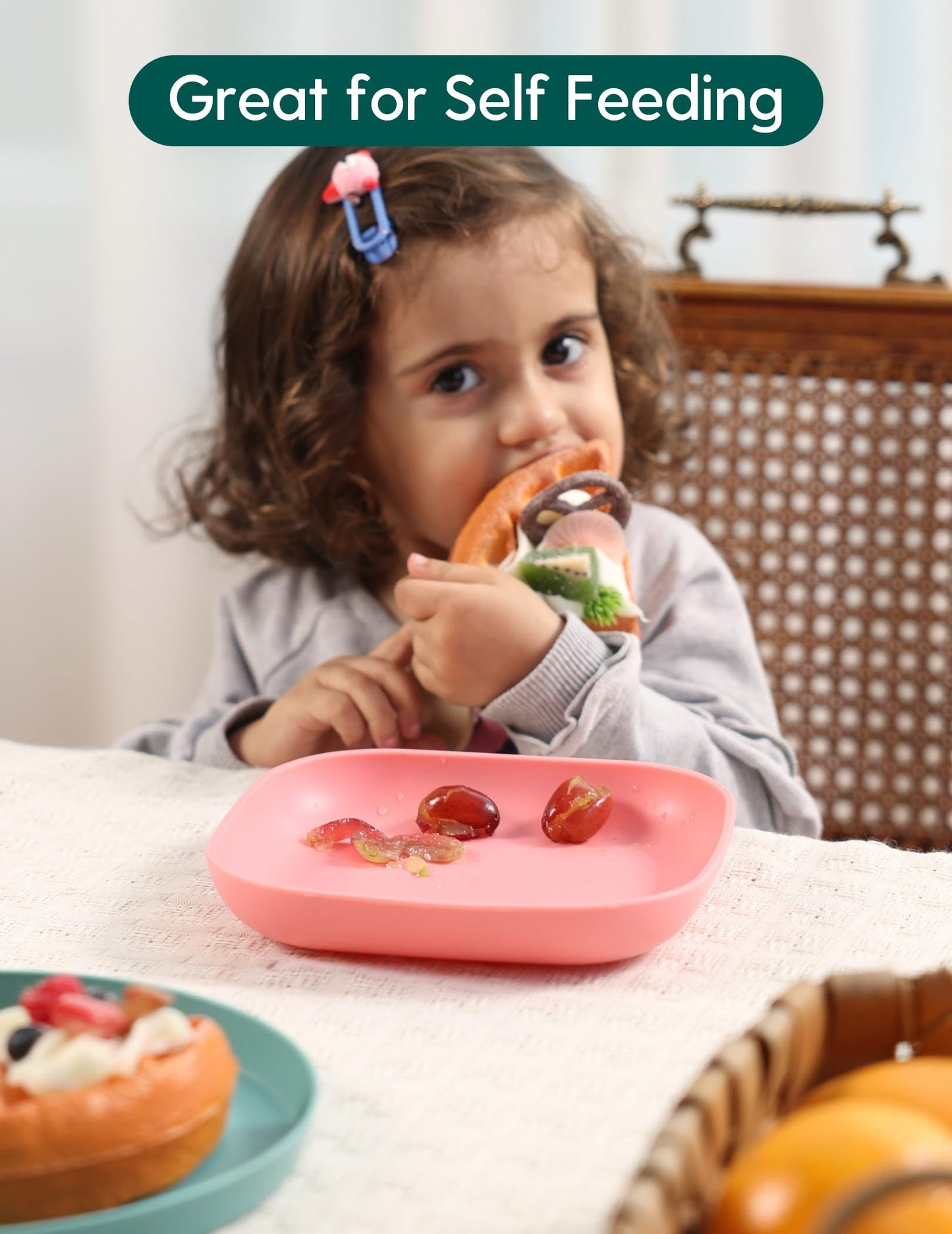 BABELIO - Platos de silicona para niños pequeños, paquete de 2 unidades, sin BPA, apto para microondas, horno y lavaplatos, bandeja de silicona suave y duradera (rosa)