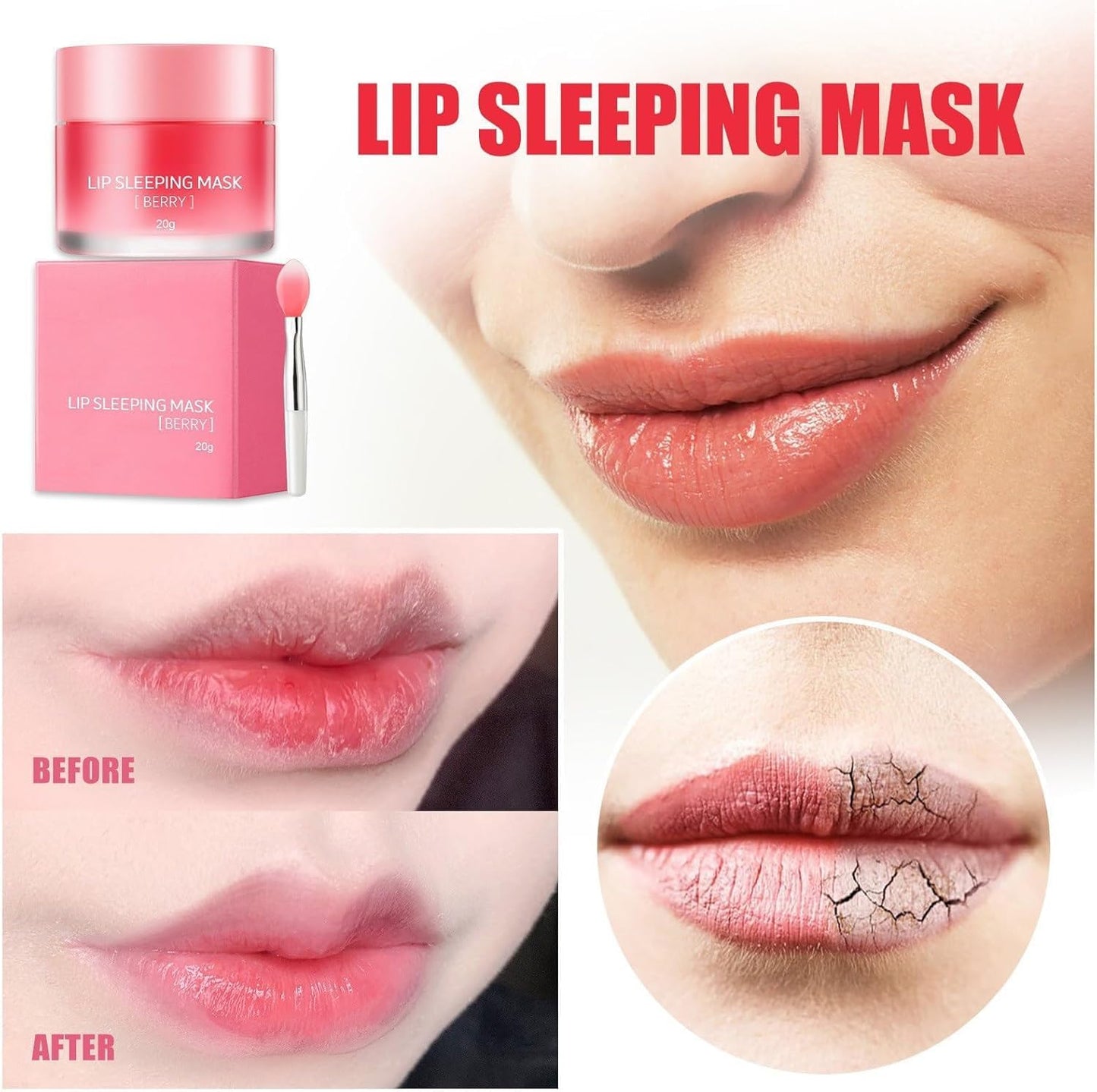 Mascarilla Hidratante Para Labios – Bálsamo Labial Reparador De Día Y Noche Para Labios Secos Y Agrietados – Reduce Las Líneas De Los Labios, Mejora El Color De Los Labios, Hidrata Y Rellena Los Labios Para El Cuidado De Los Labios (Berry)