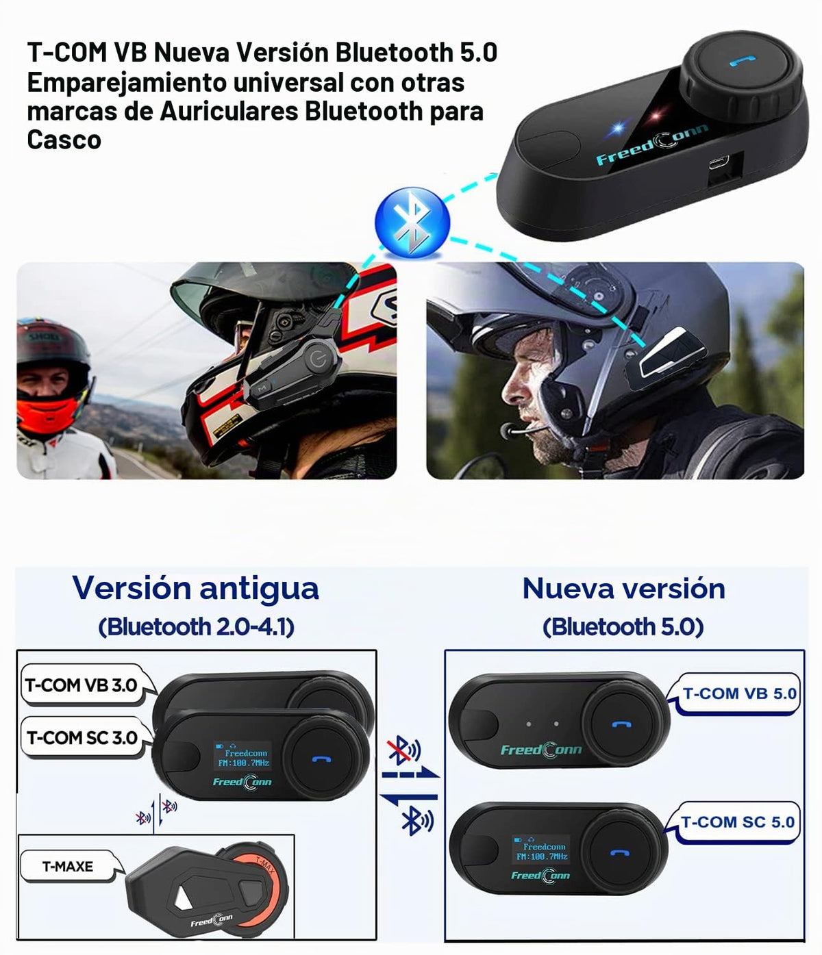 Auricular Bluetooth FreedConn Motocicleta TCOM VB Intercom 2-Vía 800M Kit Comunicación Universal