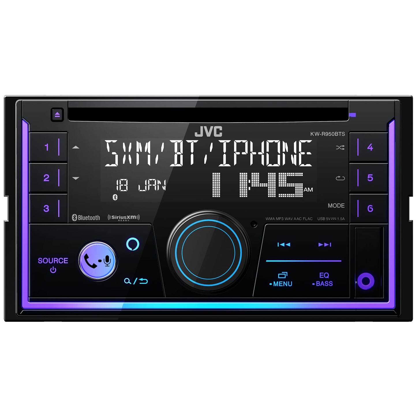 JVC KW-R950BTS Receptor estéreo Bluetooth para coche con puerto USB - visualización LCD - Radio AM/FM - Reproductor MP3 - Doble DIN - EQ de 13 bandas (negro)