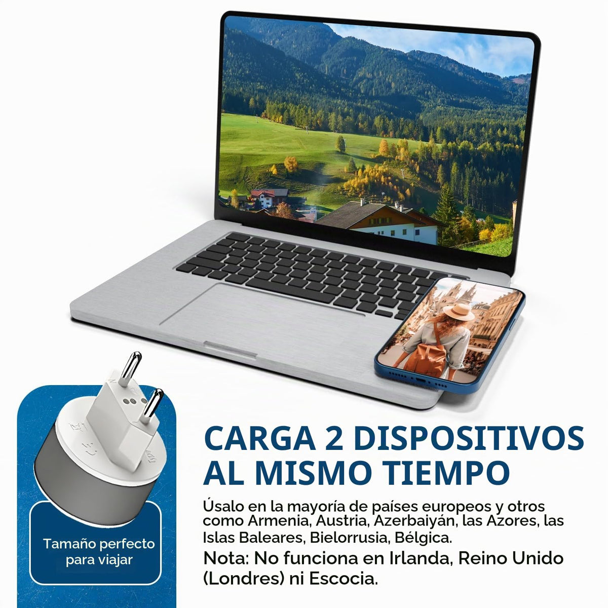 Adaptador de Enchufe Europeo OREI Negro con 2 Entradas para Viaje