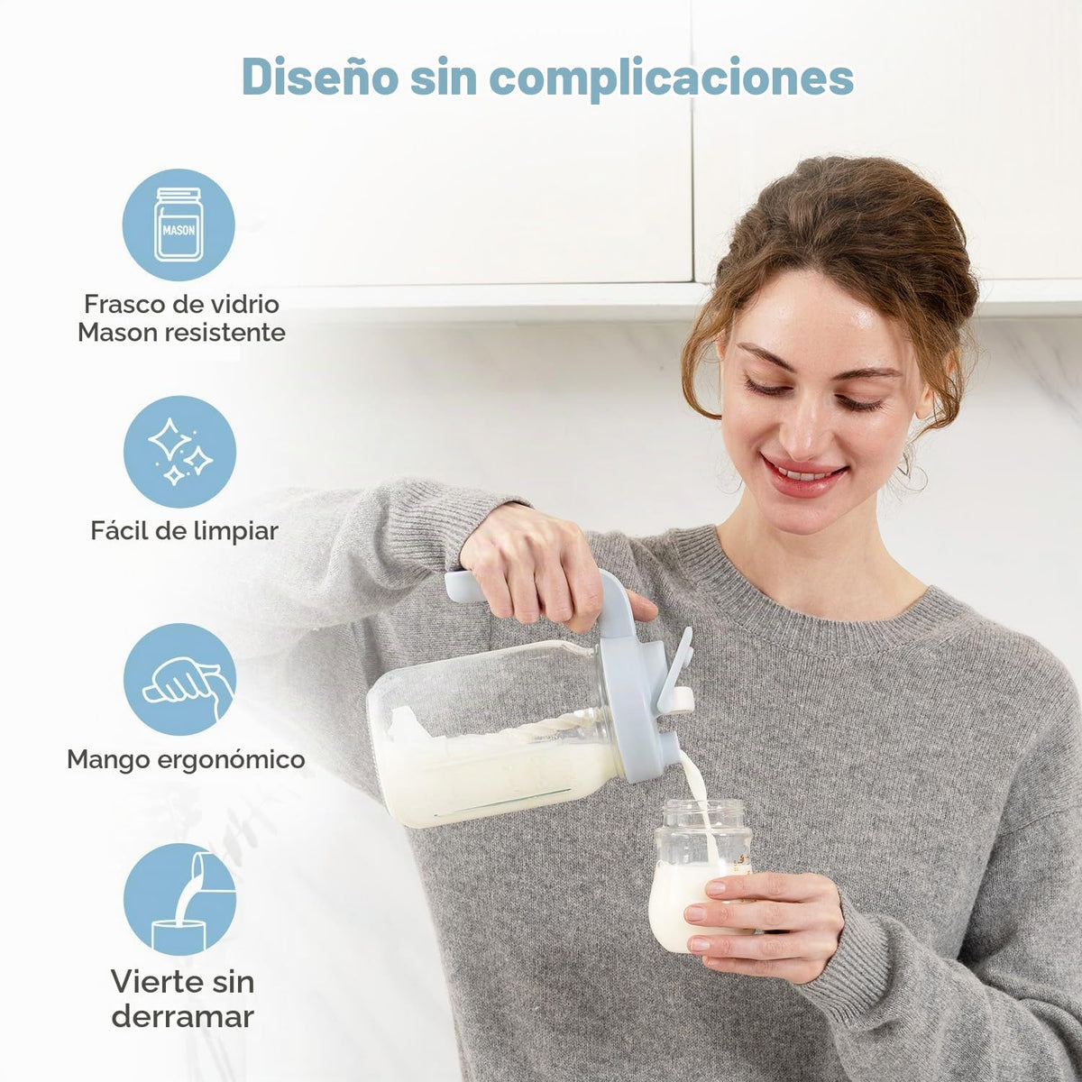Papablic - Jarra de leche materna con mezclador para fórmula, color azul