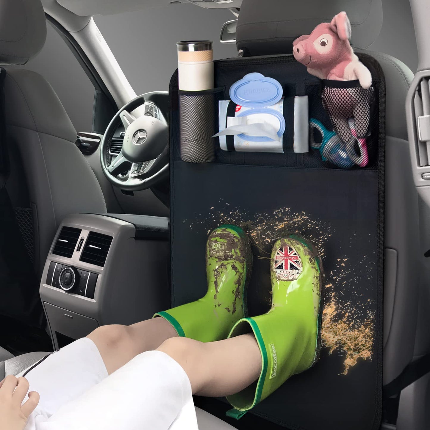 Termichy Protector del Asiento para Coche- Funda Trasera con Protección de Ruedas con Organizador Trasero- Protector de Asiento Trasero (2 PCS)