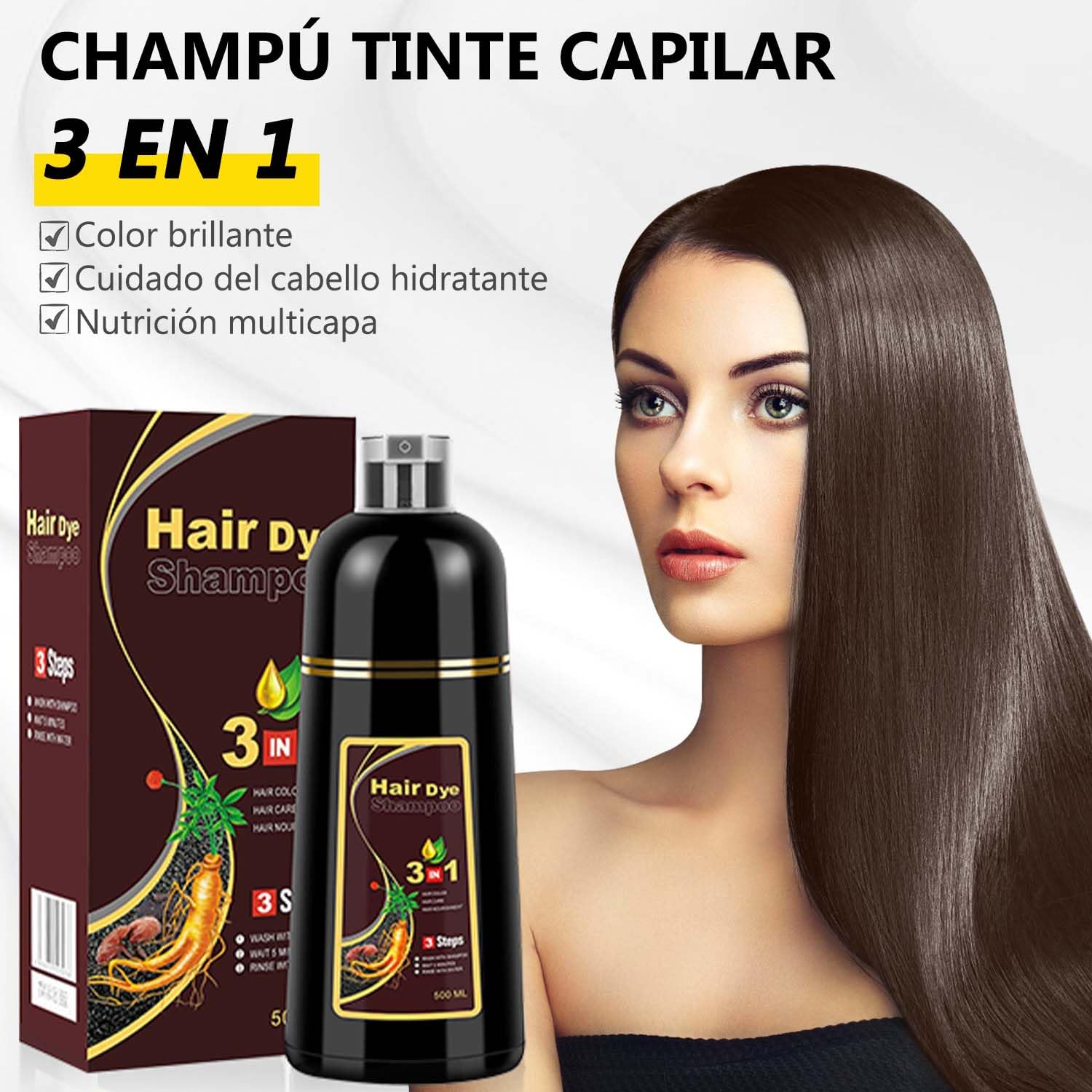 Champú Instant Hair Color para Cabello,Champú para Teñir el Cabello, Champú Tinte Instantáneo 3 En 1,Coloración a Base de Hierbas en Minutos para Mujeres y HombresChampú para Teñir el Cabello (Café)