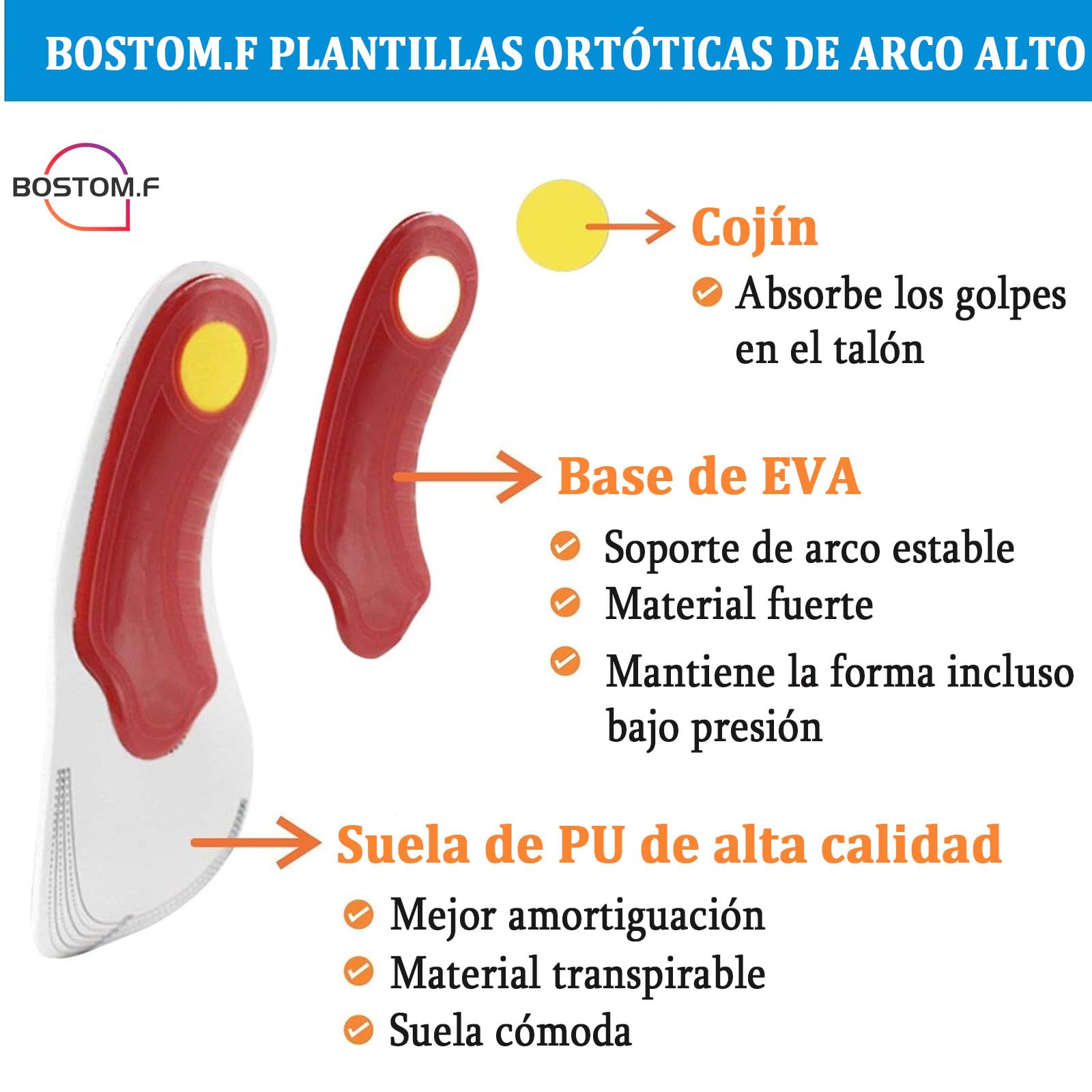 Plantilla Ortopédica de Soporte de Arco para Aliviar Dolor y Presión para Hombres y Mujeres