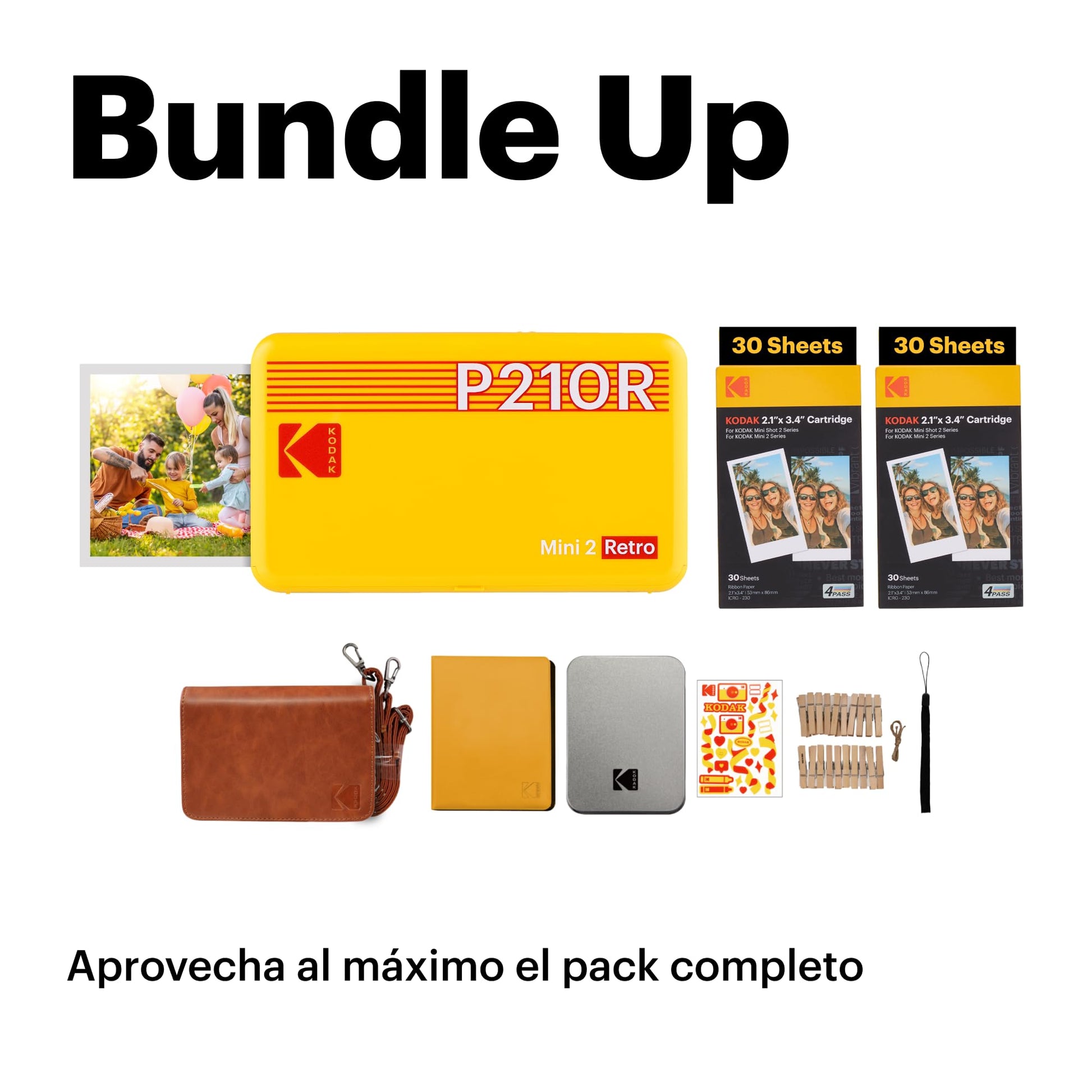 Kodak Mini 2 Retro Paquete de regalo de accesorios para impresora fotográfica portátil 2.1x3.4 ”, conexión inalámbrica, compatible con iOS, Android y Bluetooth, 4PASS y proceso de laminación, calidad premium - amarillo