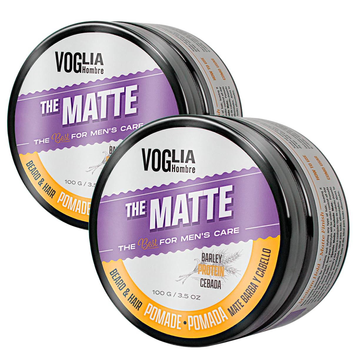 VOGLIA HOMBRE 2 pack Pomada para peinar MATTE Barba, cabello y bigote. Sin sensación grasosa, sin residuos, sin brillo 100g