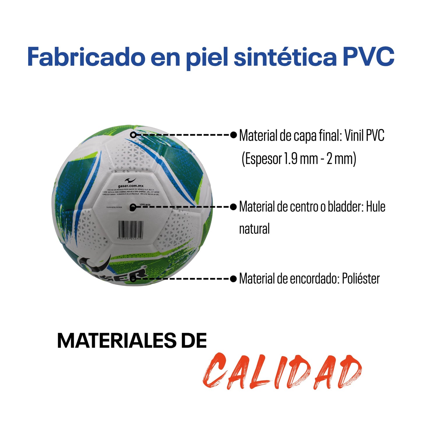 Balón Fútbol Laminado Modelo Suka Gaser (Verde, Blanco, No. 4)