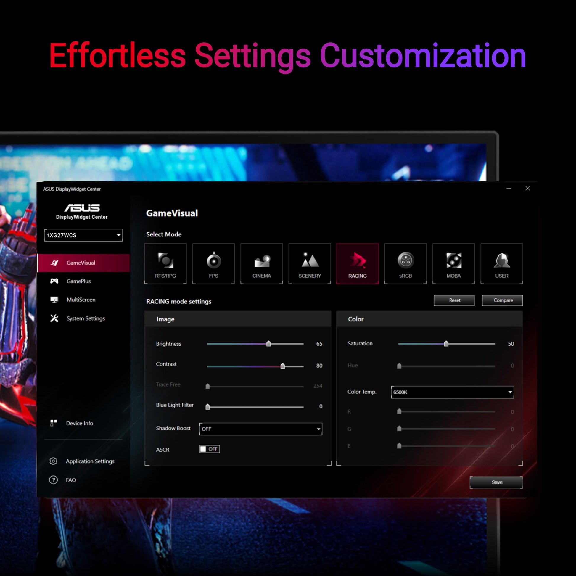 ASUS Monitor Gamer ROG Strix XG27WCS USB Type-C: 27 Pulgadas, 2560 x 1440, Curvo, 180 Hz, 1 ms (GTG), VA rápido, Extreme Low Motion Blur Sync