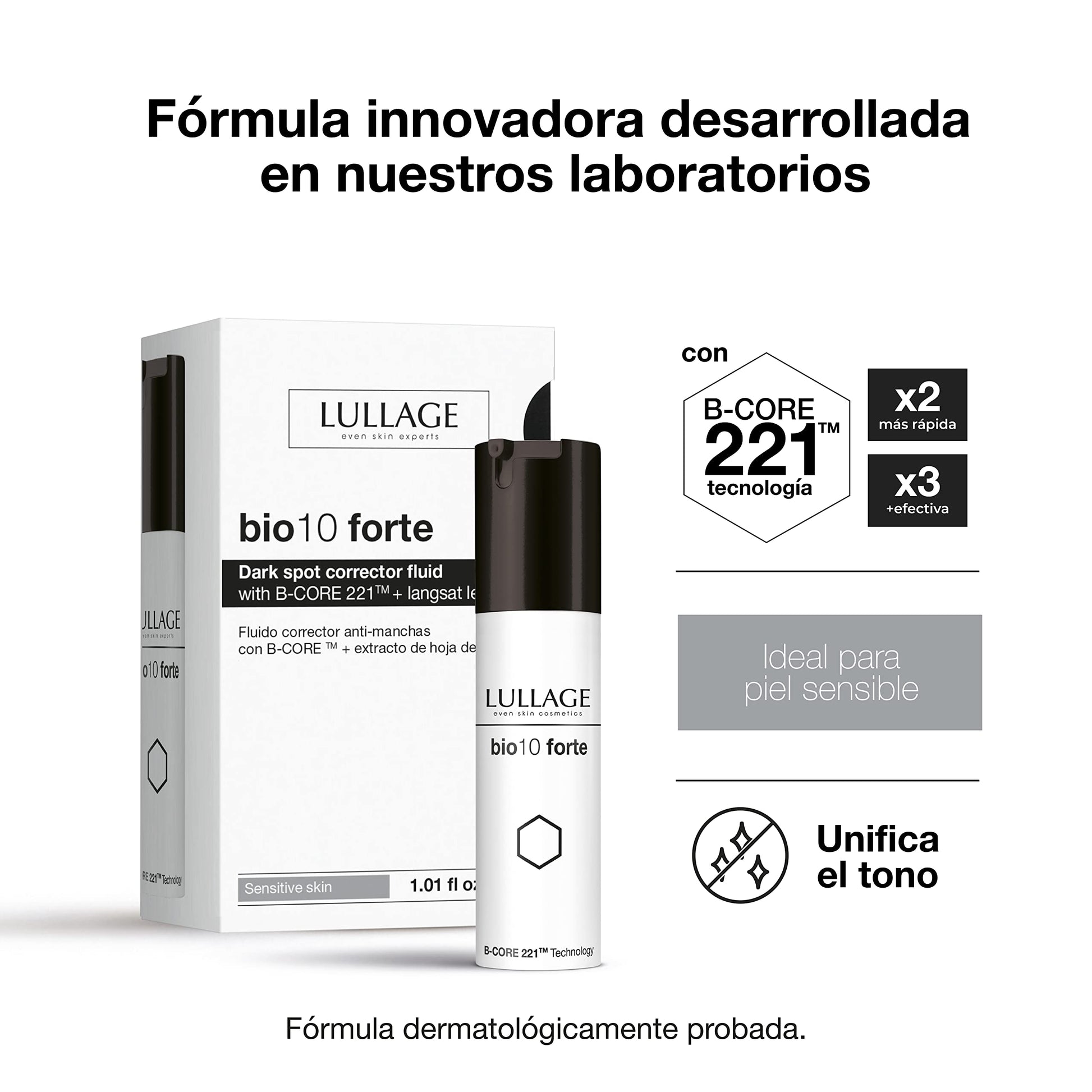 LULLAGE, Bio 10 Forte, Crema Antimanchas Intensiva para Pieles Sensibles, Despigmentante Facial, Tratamiento para Manchas Oscuras en la Cara, 30 ml